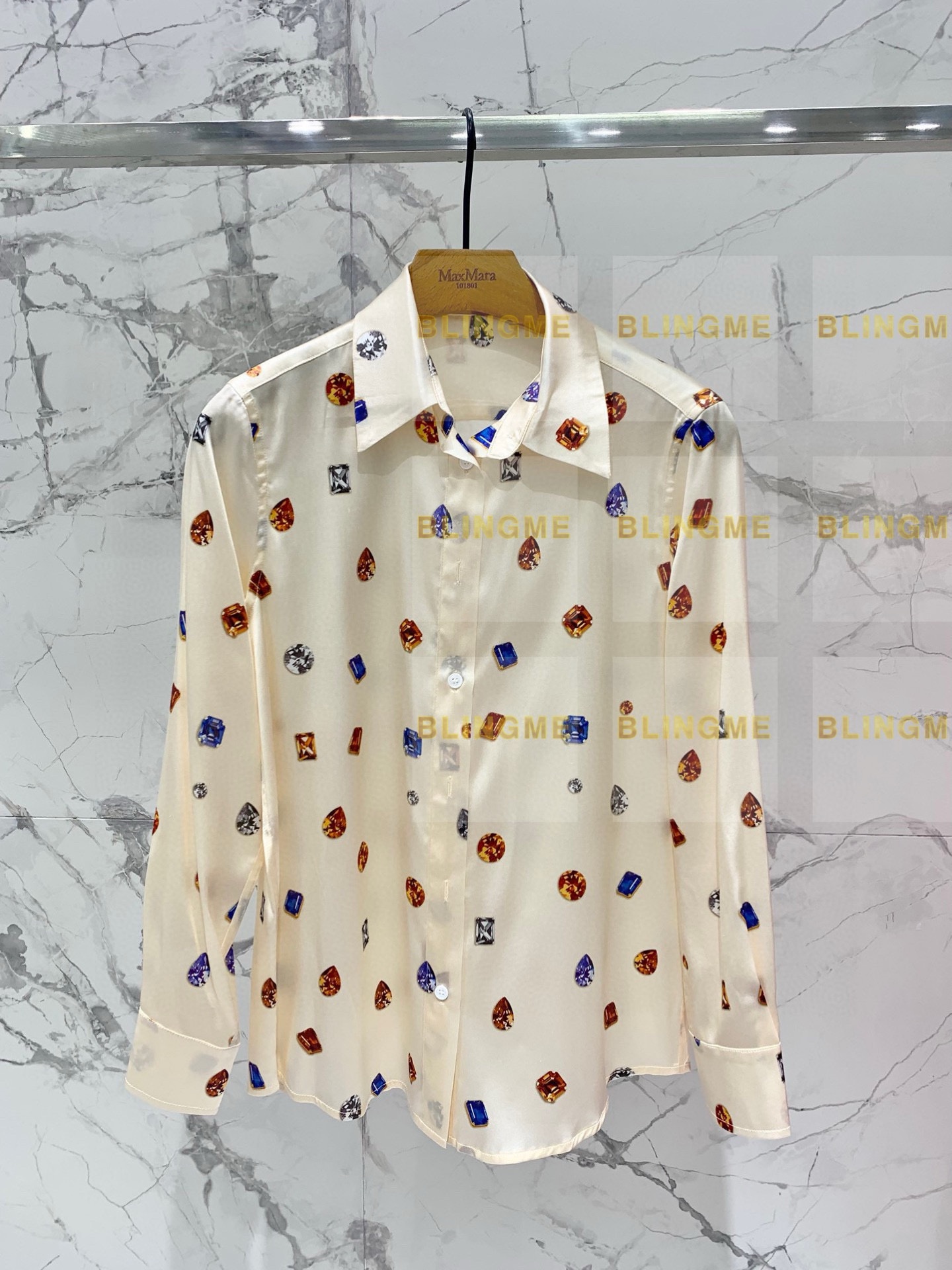 MAXMAR Silk Blouse Women's Gemstone Print Cardigan Shirt - Apricot SML 9 i1746254053 290 0