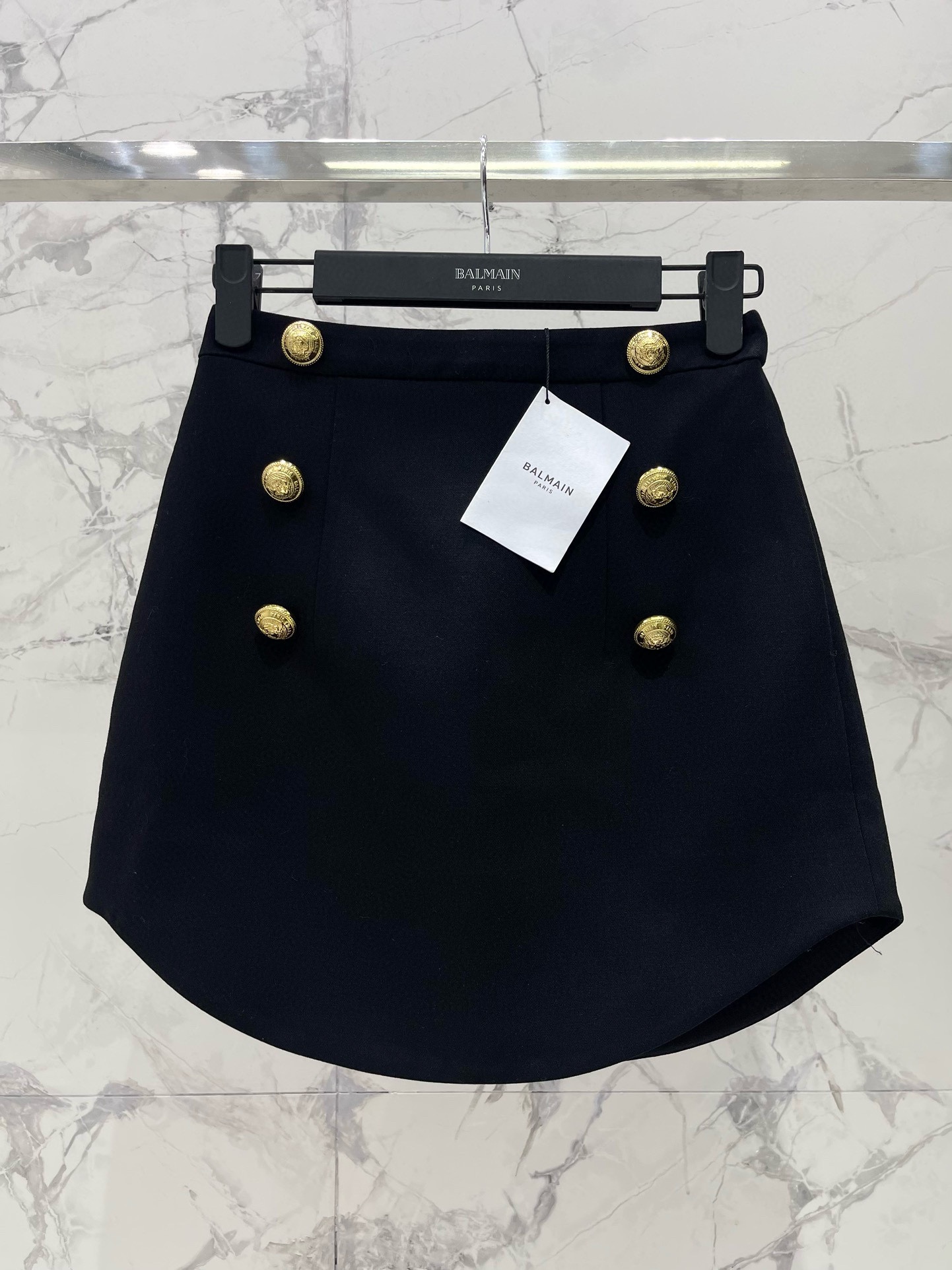 Balmain Gold Button U-Hem Skirt - Tencel Fabric, High Waist, SML Sizes 10 i1747735737 8892 0