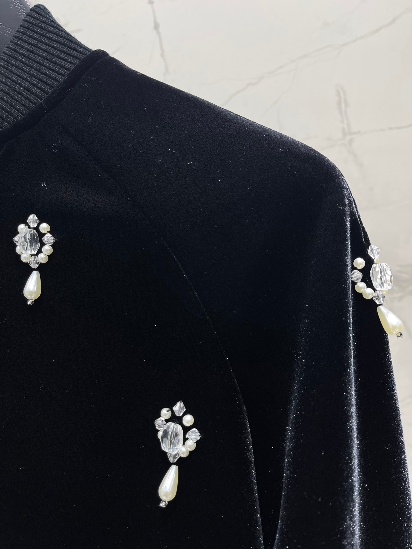Yves Saint Laurent Embellished Velvet Jacket - Diamond Studded, Black, Women's 7 a1758851910434 1247