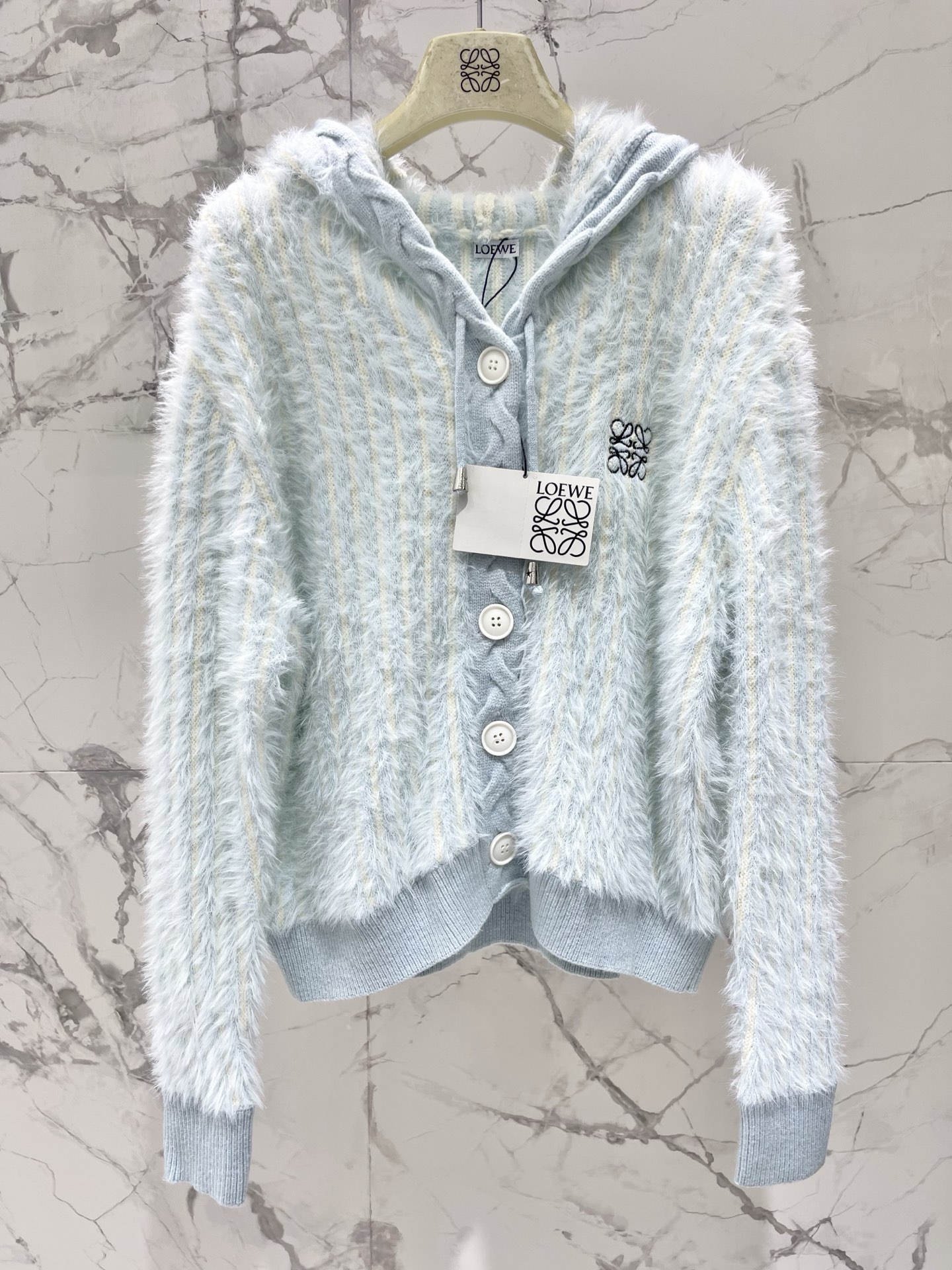 LOEWE Women 𝗟𝗢𝗘𝗪𝗘* Loewe New embroidered imitation mink knitted hooded cardigan — photo 2