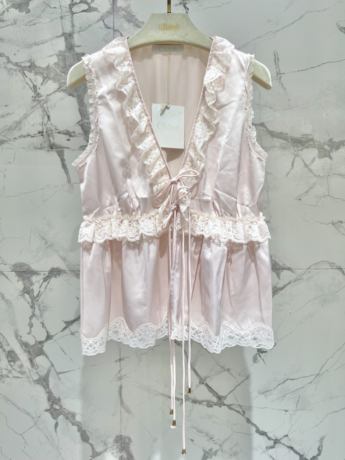 Женский ацетатный топ с кружевной отделкой, розовый Chloé