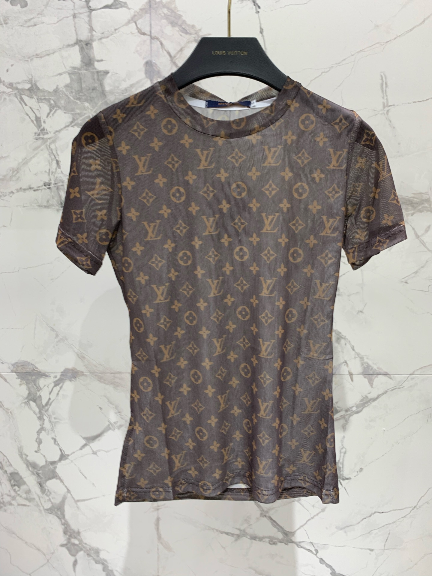 Женская футболка Louis Vuitton из прозрачной ткани с монограммным принтом