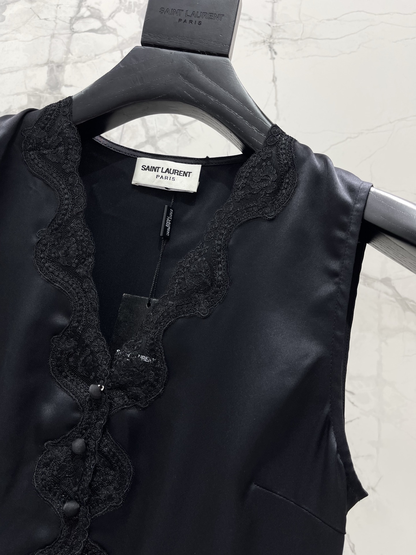 Топ из ацетата с кружевом Saint Laurent