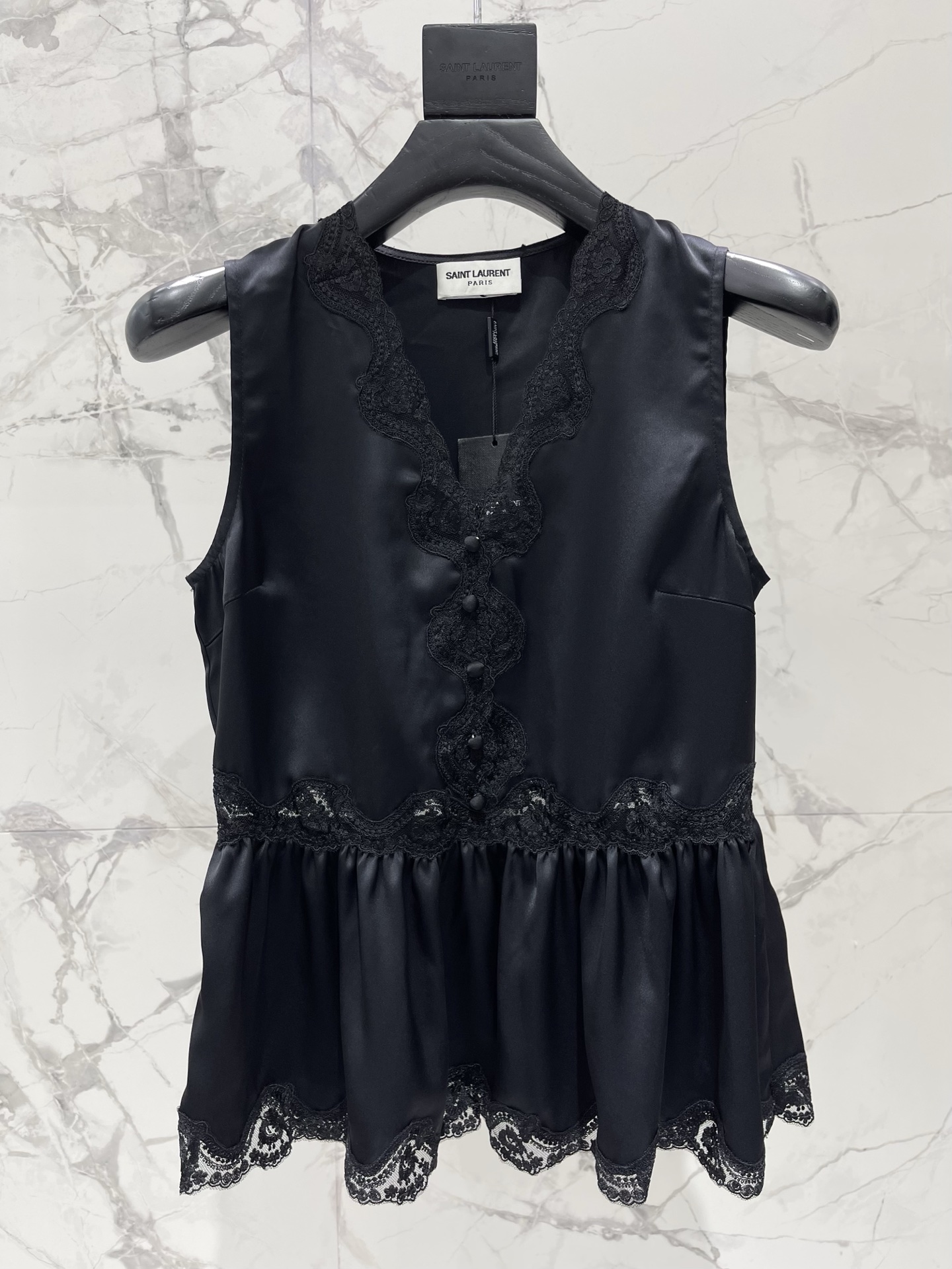 Топ из ацетата с кружевом Saint Laurent