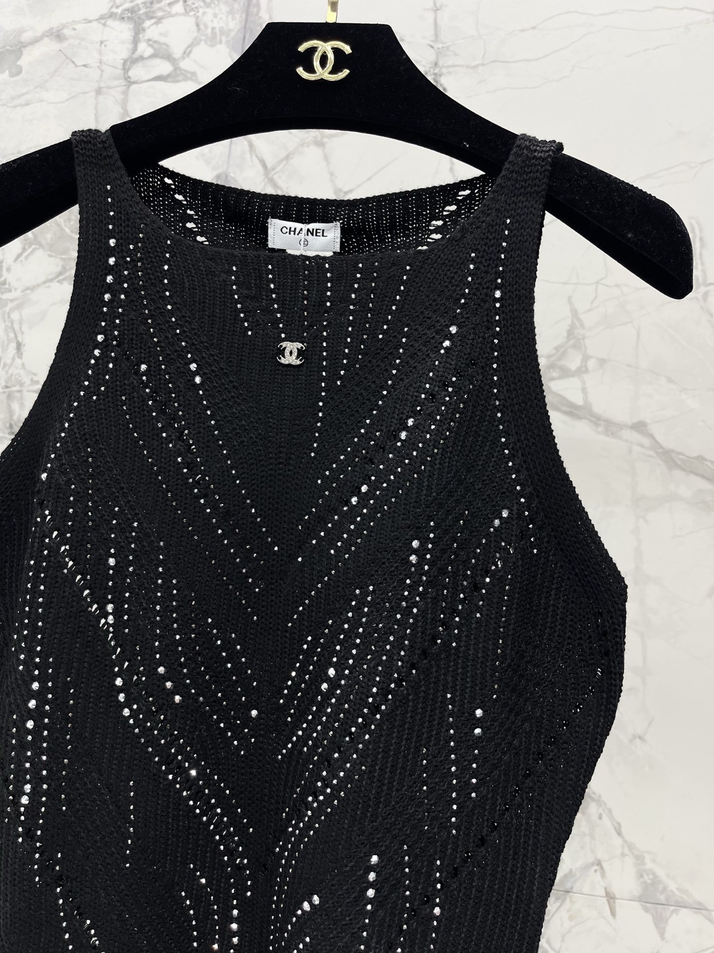 Chanel Rhinestone Openwork Knit Vest Tank Top