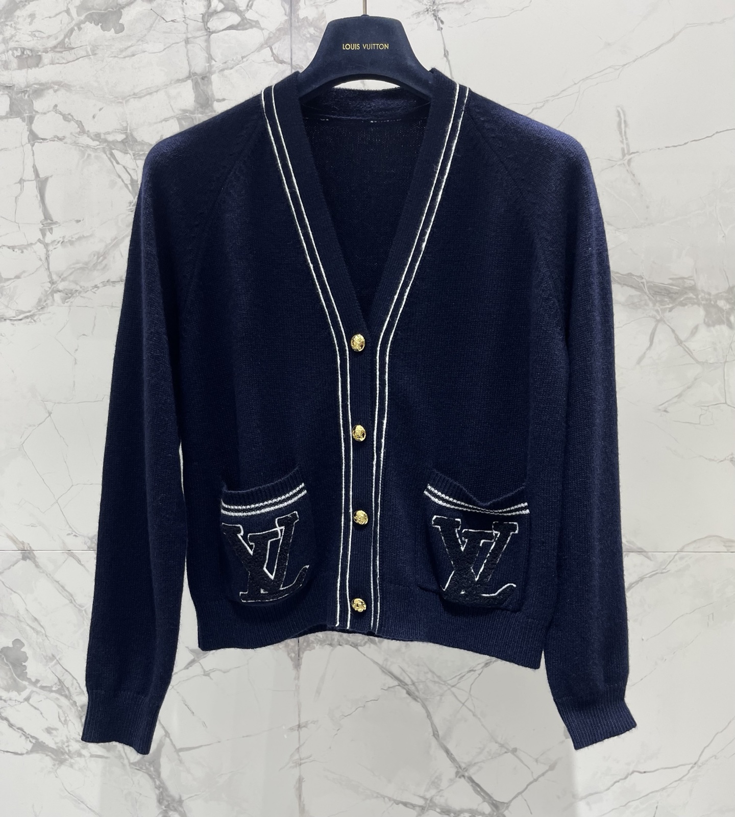 Louis Vuitton LV Embroidery Gold Button Knit Cardi