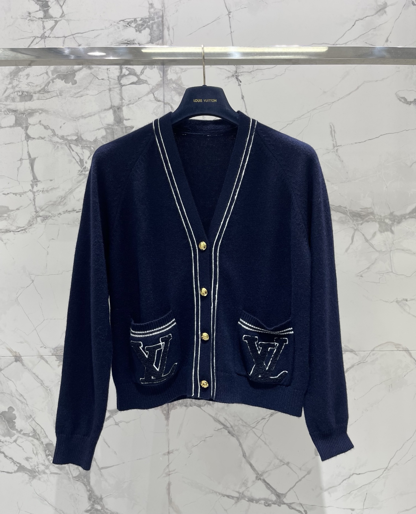 Louis Vuitton LV Embroidery Gold Button Knit Cardi
