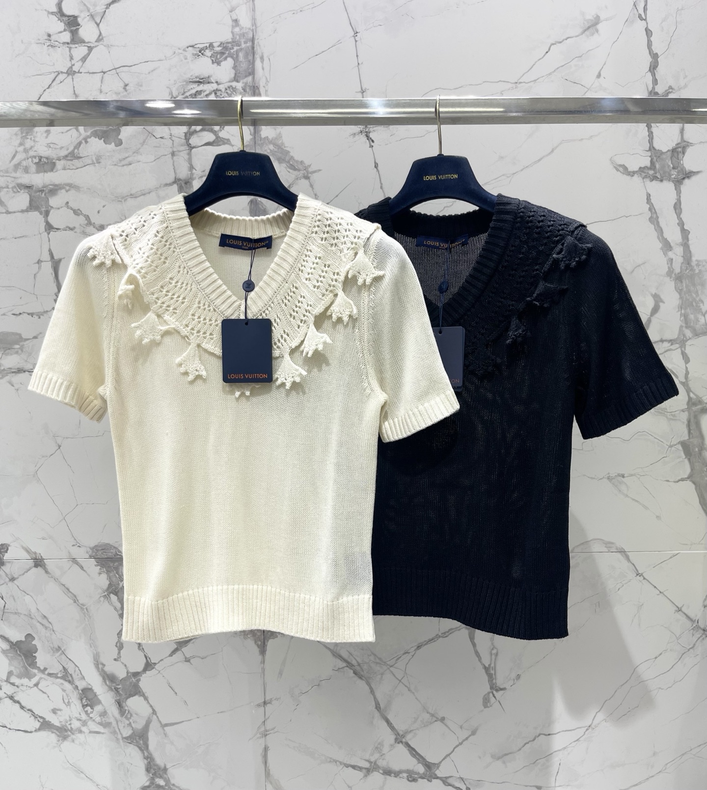 Louis Vuitton Hollow Lace Tassel Knit Short Sleeve