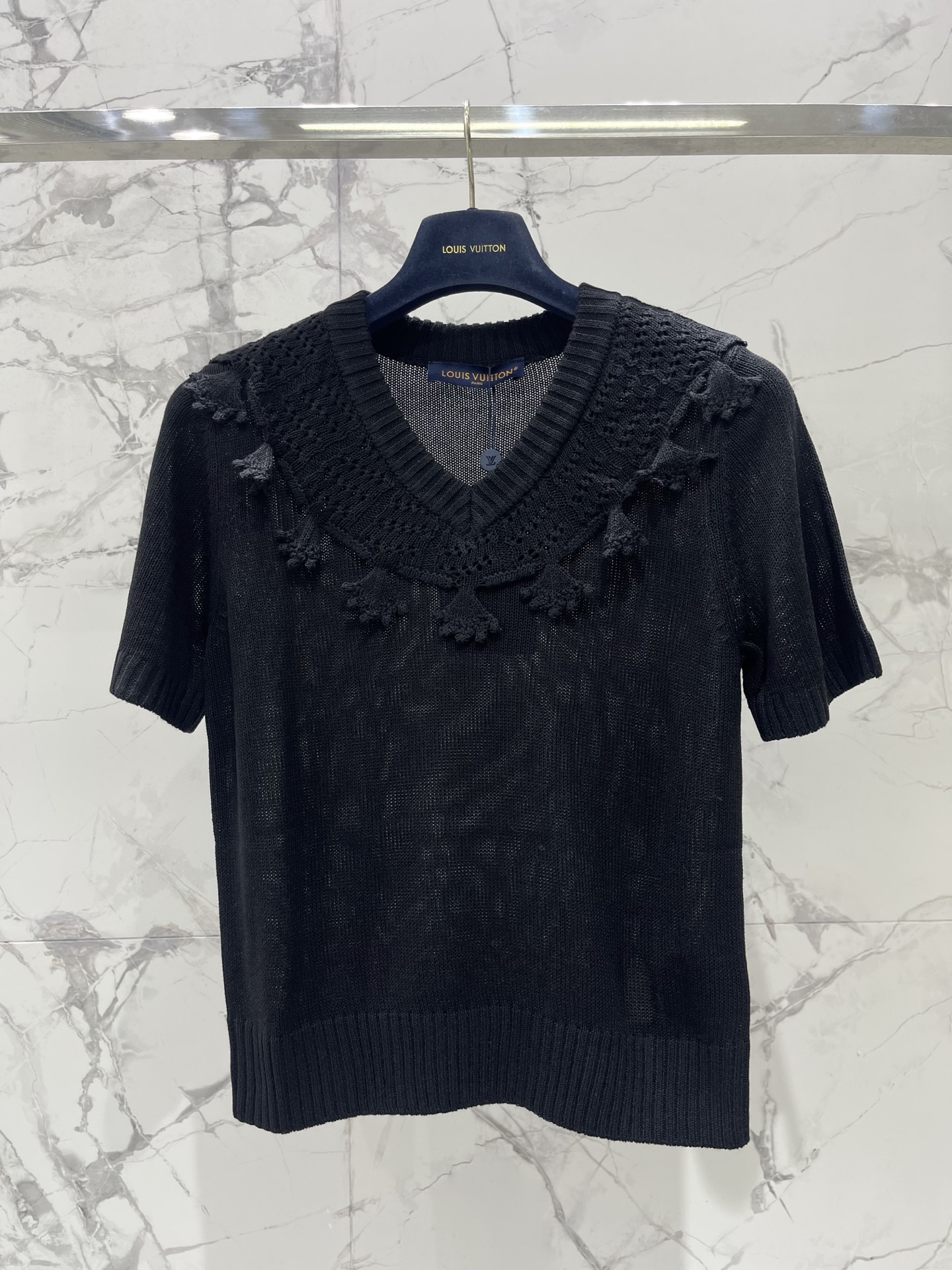 Louis Vuitton Hollow Lace Tassel Knit Short Sleeve