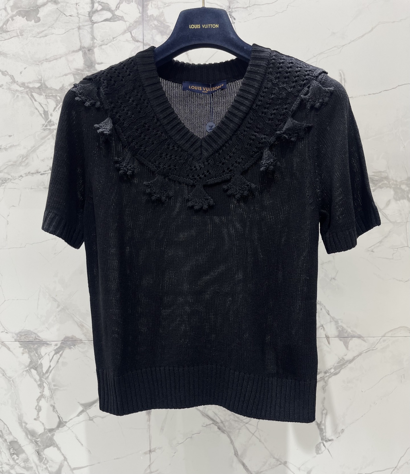 Louis Vuitton Hollow Lace Tassel Knit Short Sleeve