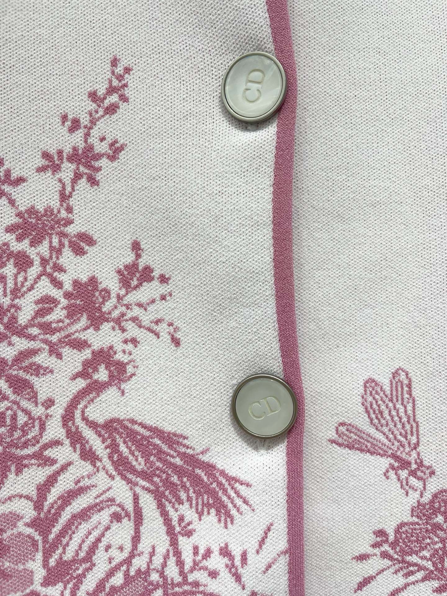 Dior White Pink Botanical Print Lapel Knit Jacket