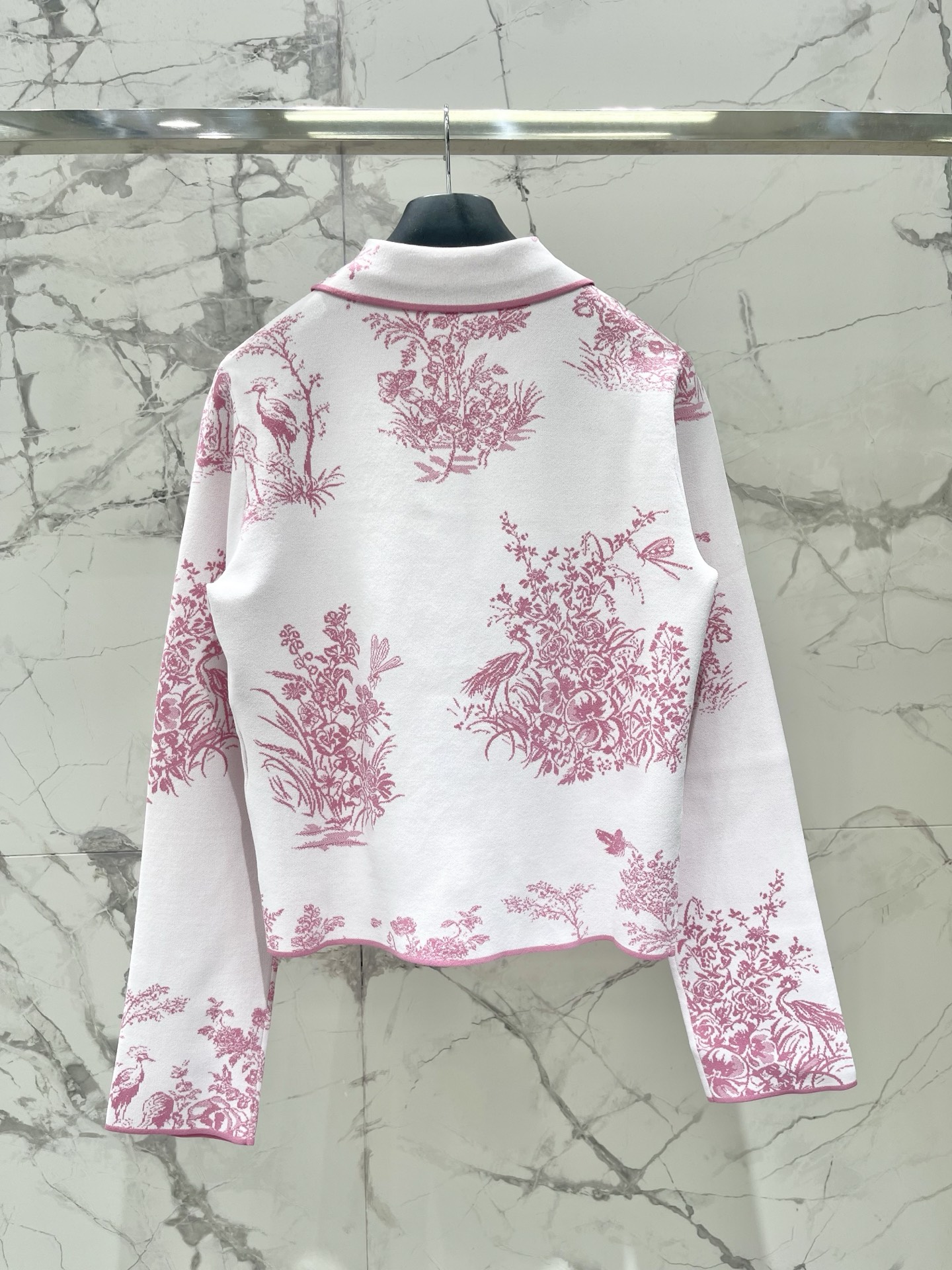 Dior White Pink Botanical Print Lapel Knit Jacket