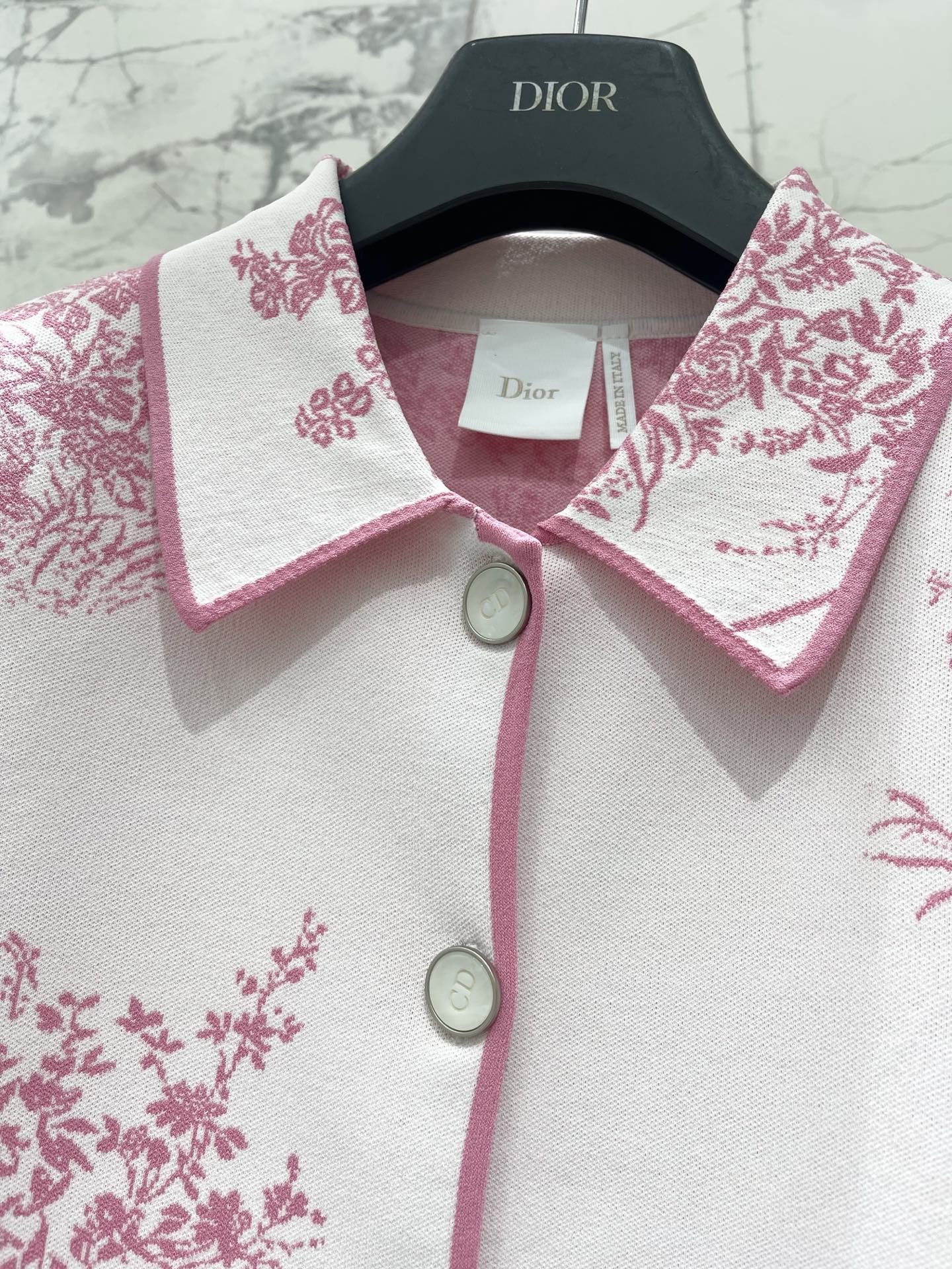 Dior White Pink Botanical Print Lapel Knit Jacket
