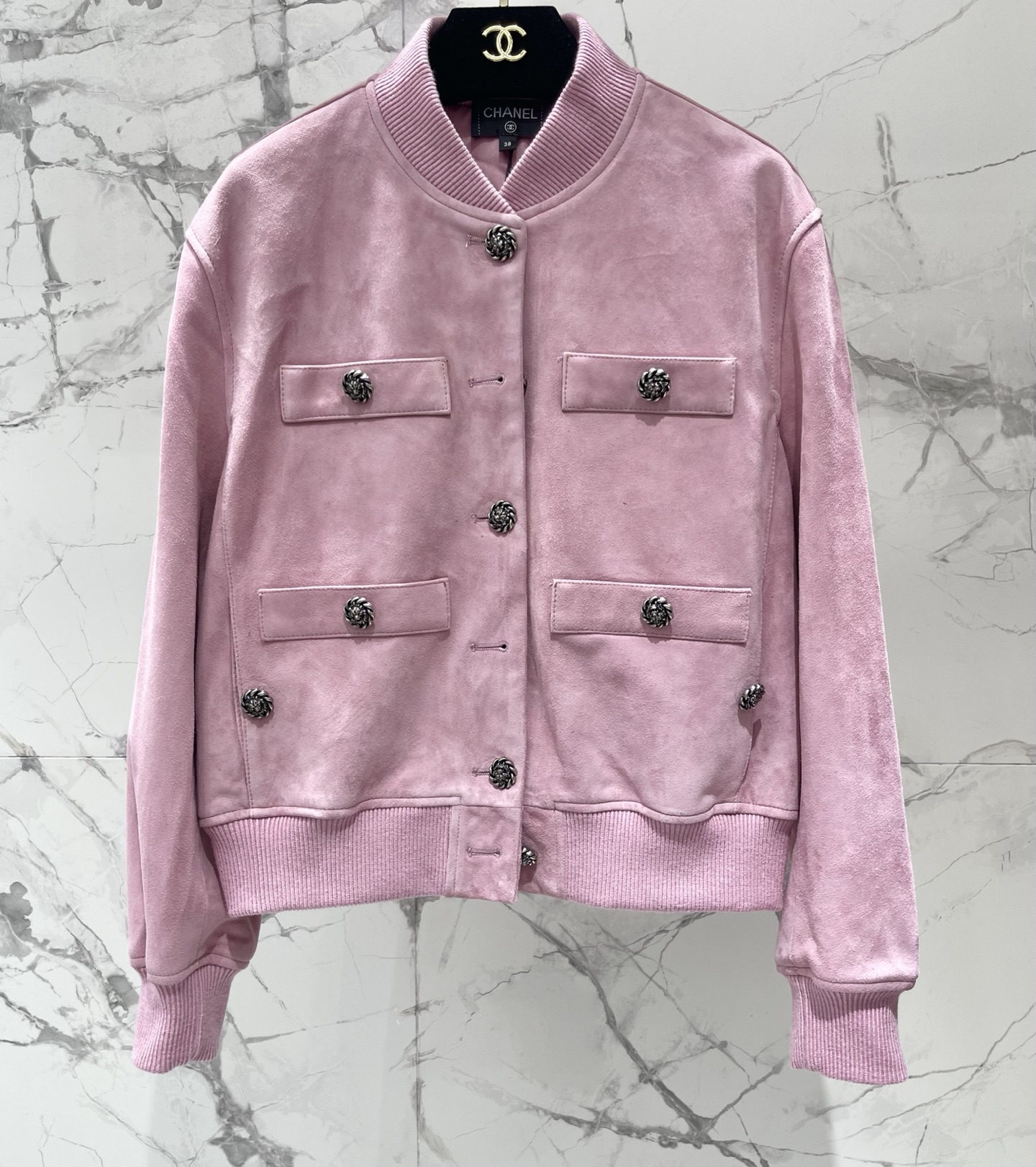 CHANEL Pink Four Pocket Bomber Jacket