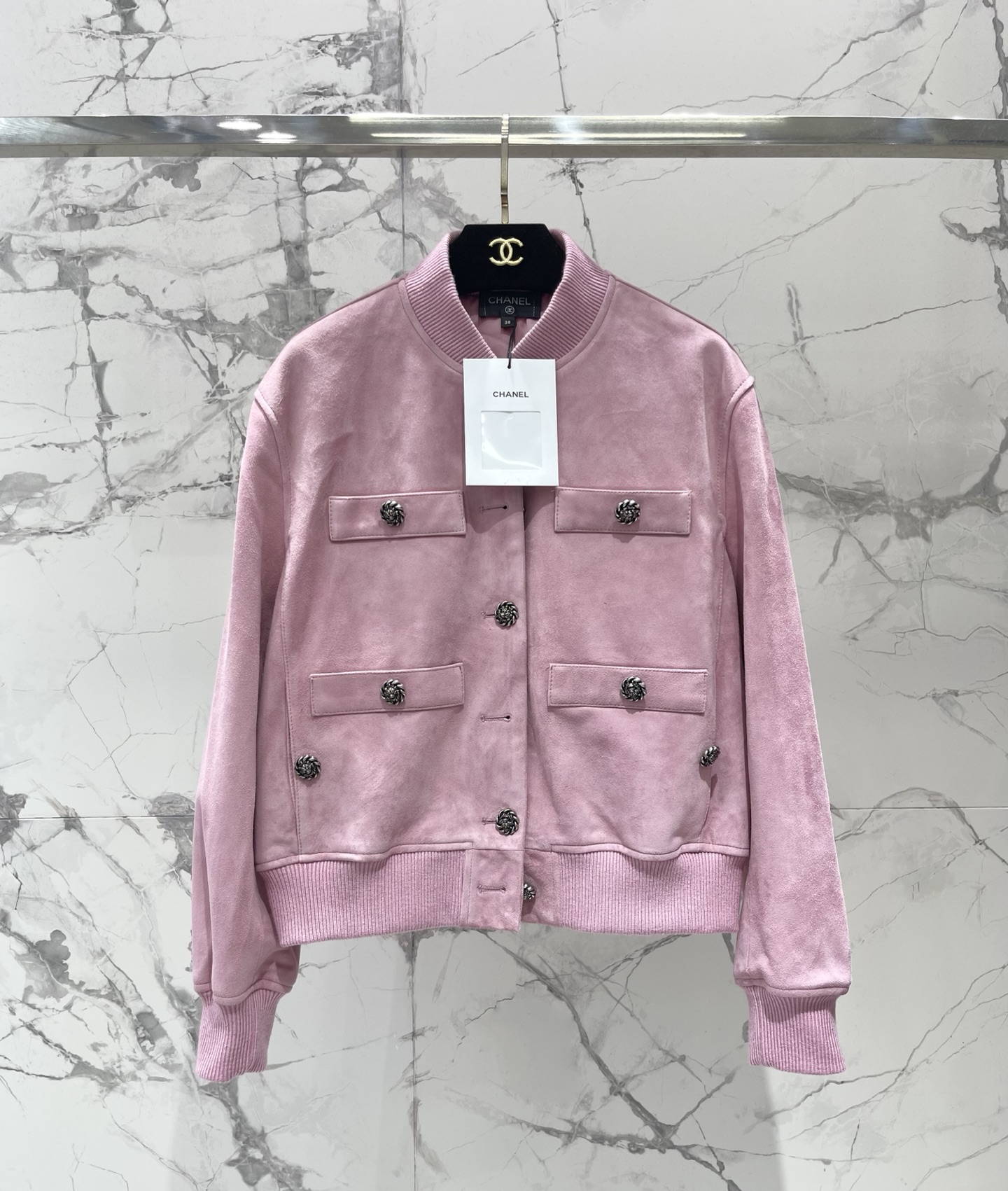 CHANEL Pink Four Pocket Bomber Jacket