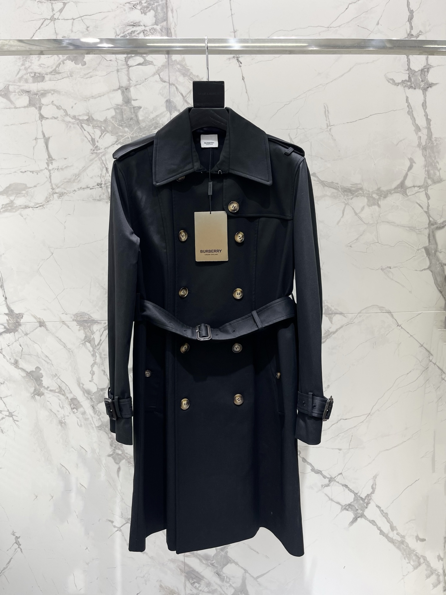 Burberry Black Belted Trench Coat