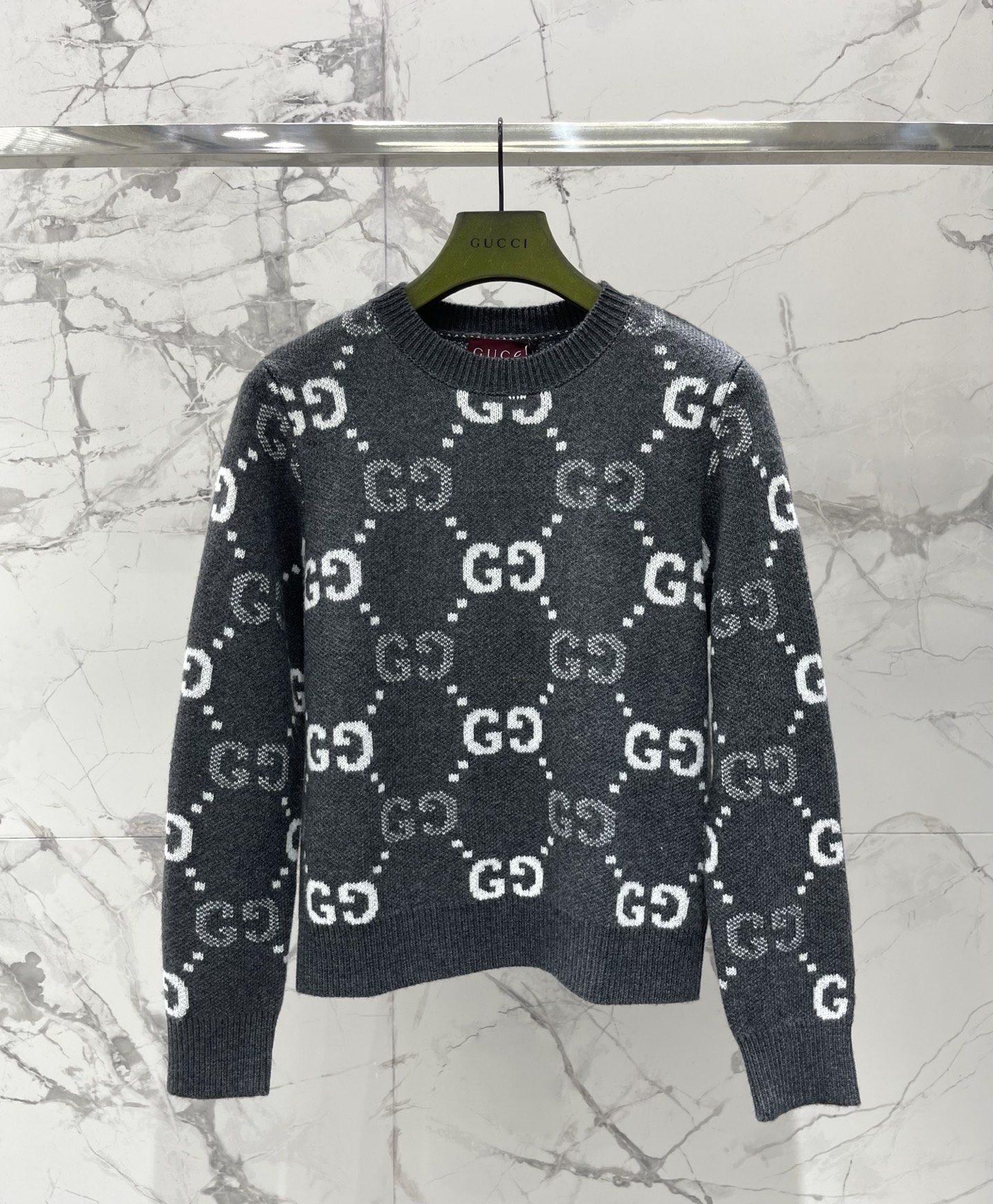 Gucci Gray Monogram Crew Neck Sweater