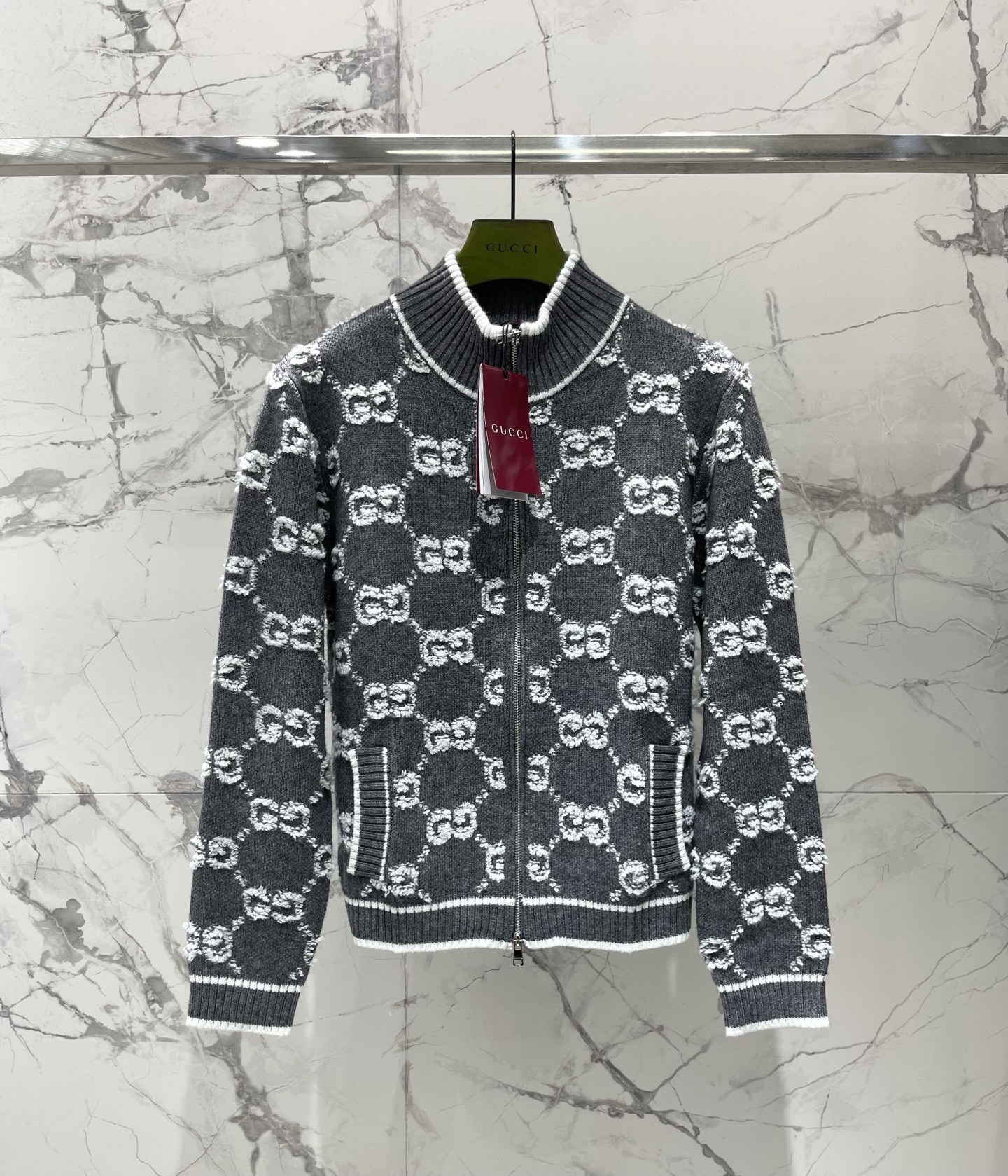 Gucci Gray Monogram Zip Cardigan