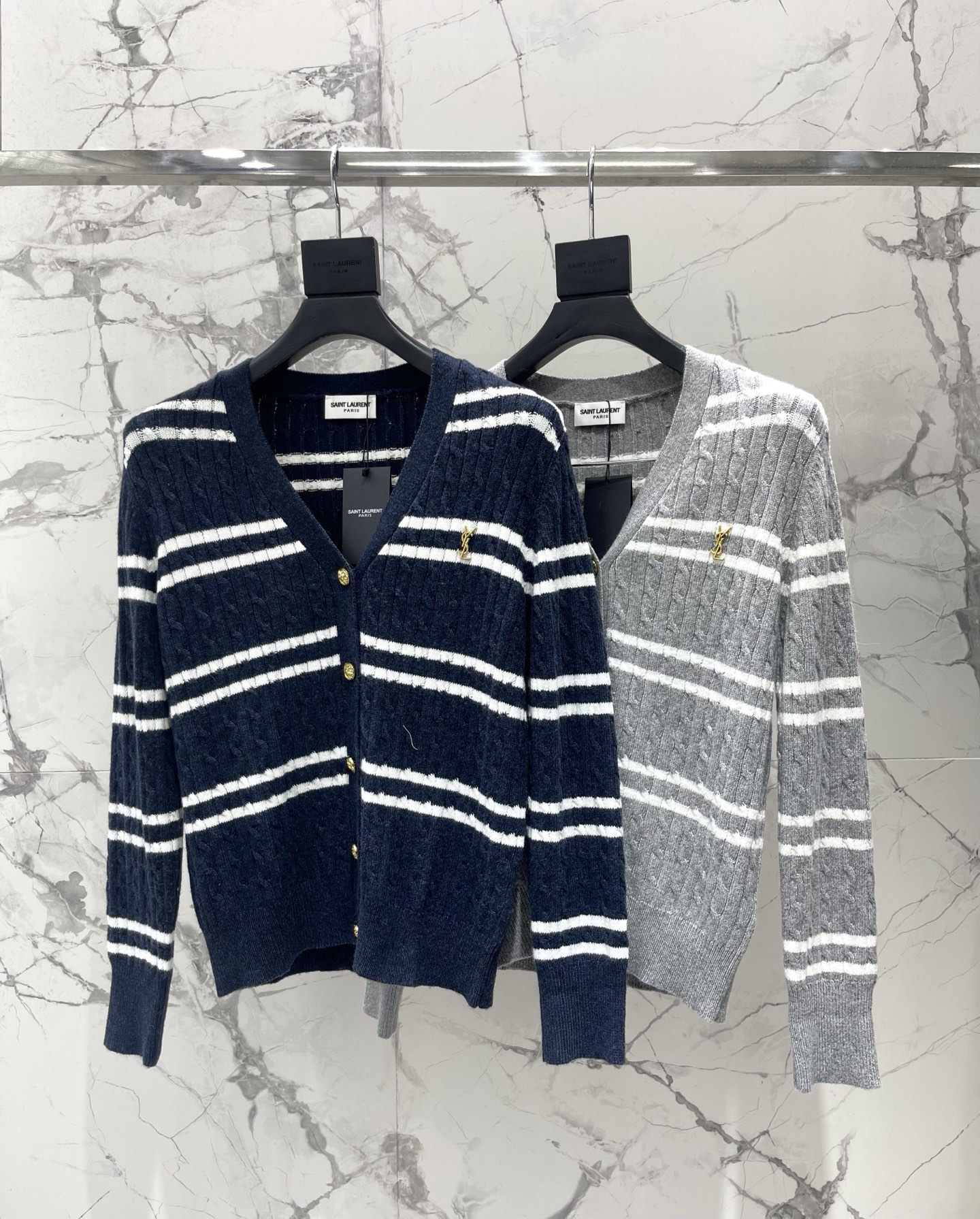 Saint Laurent Striped V Neck Cardigan