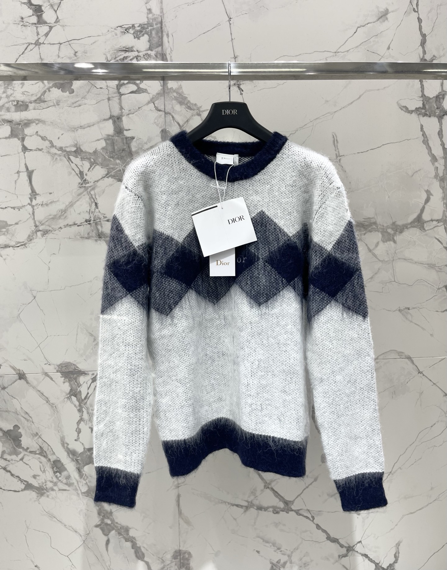 Dior Gray and Navy Argyle Sweater
