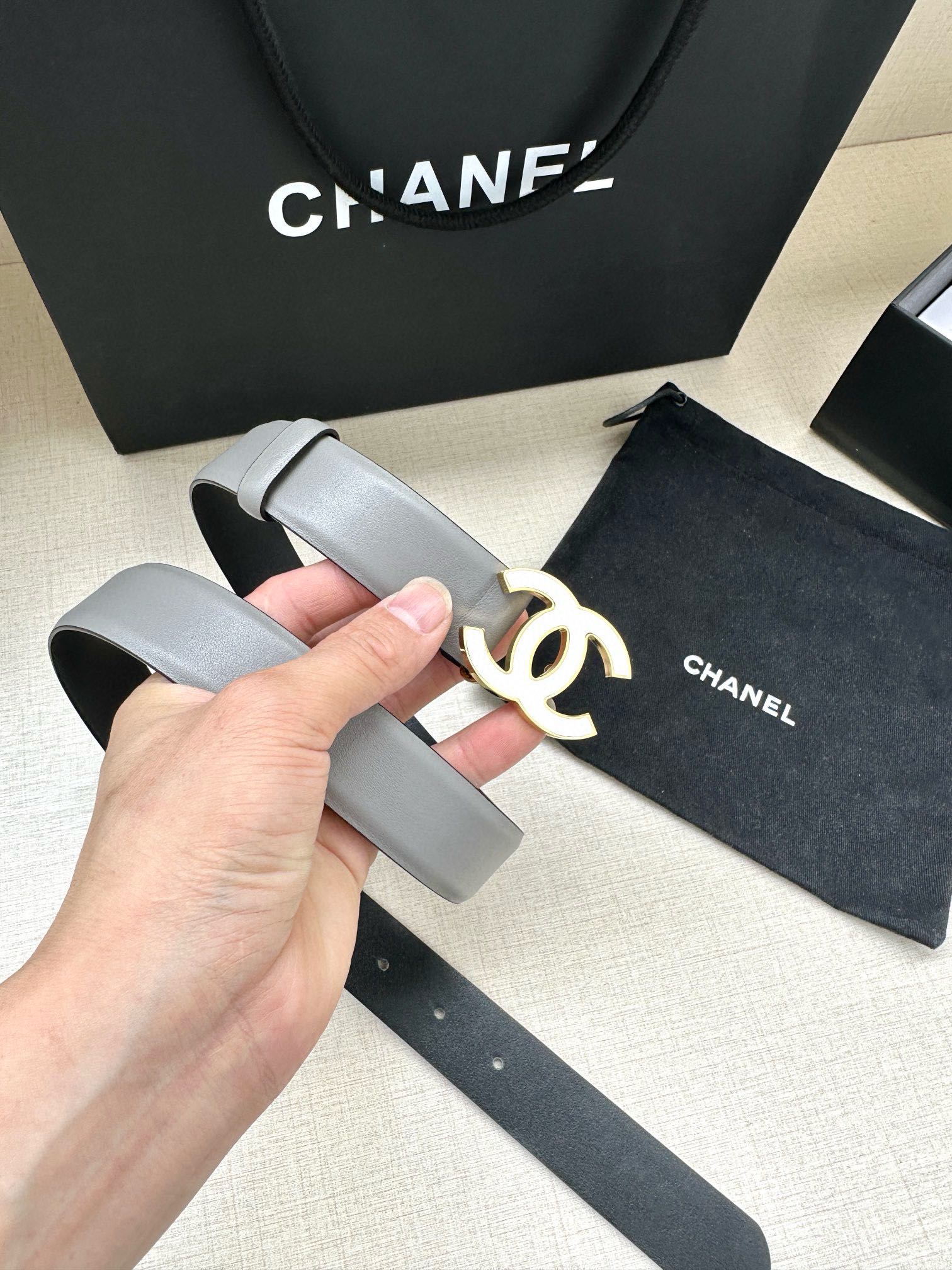 宽度3.0cmChanel香奈儿进口柔软小牛皮纹路清晰五金配件金银色/金属磨胶钢扣
