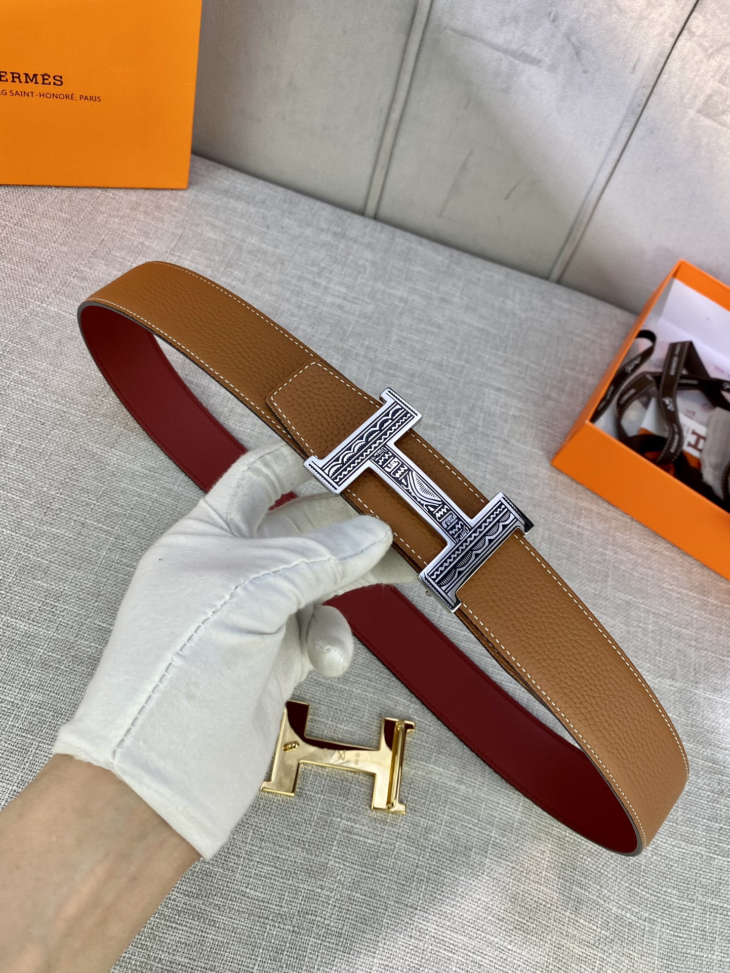 Hermes-HBELTBUCKLE&REVERSIBLELEATHERSTRAMM爱马仕专柜同步进口双