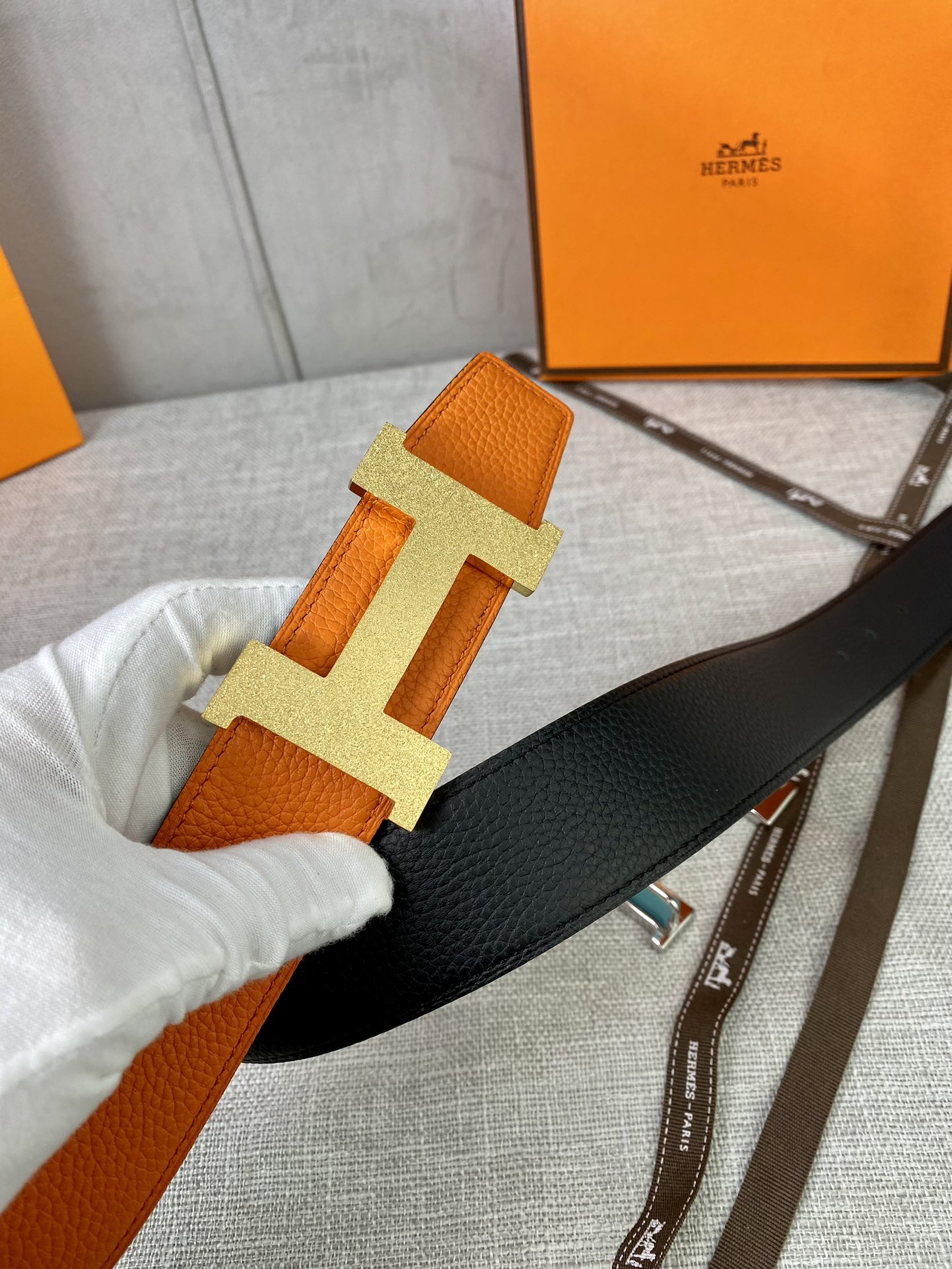 Hermes-3.8宽爱马仕专柜同步进epsom双面小牛皮精钢精品五金双面可用