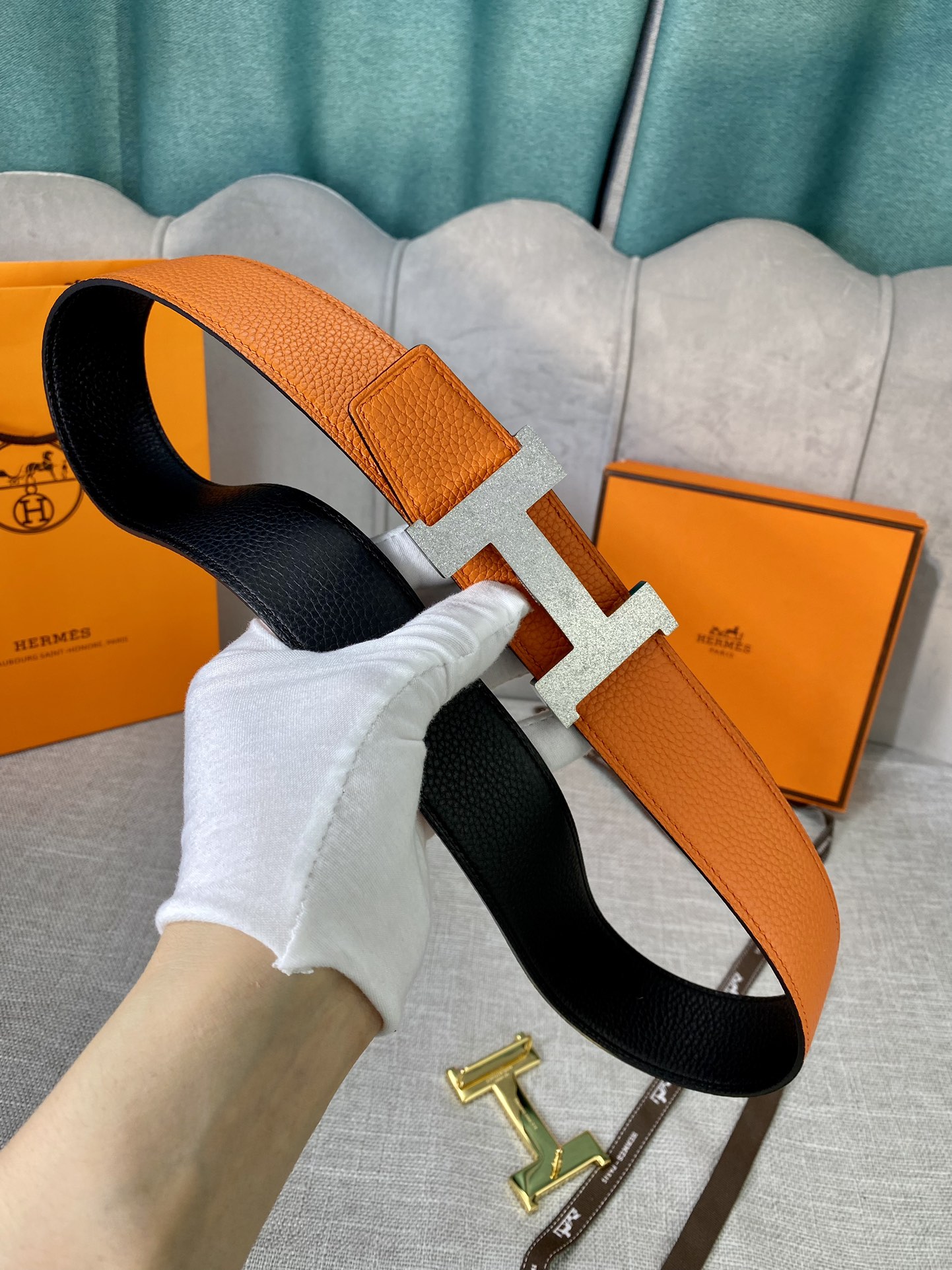 Hermes-3.8宽爱马仕专柜同步进epsom双面小牛皮精钢精品五金双面可用