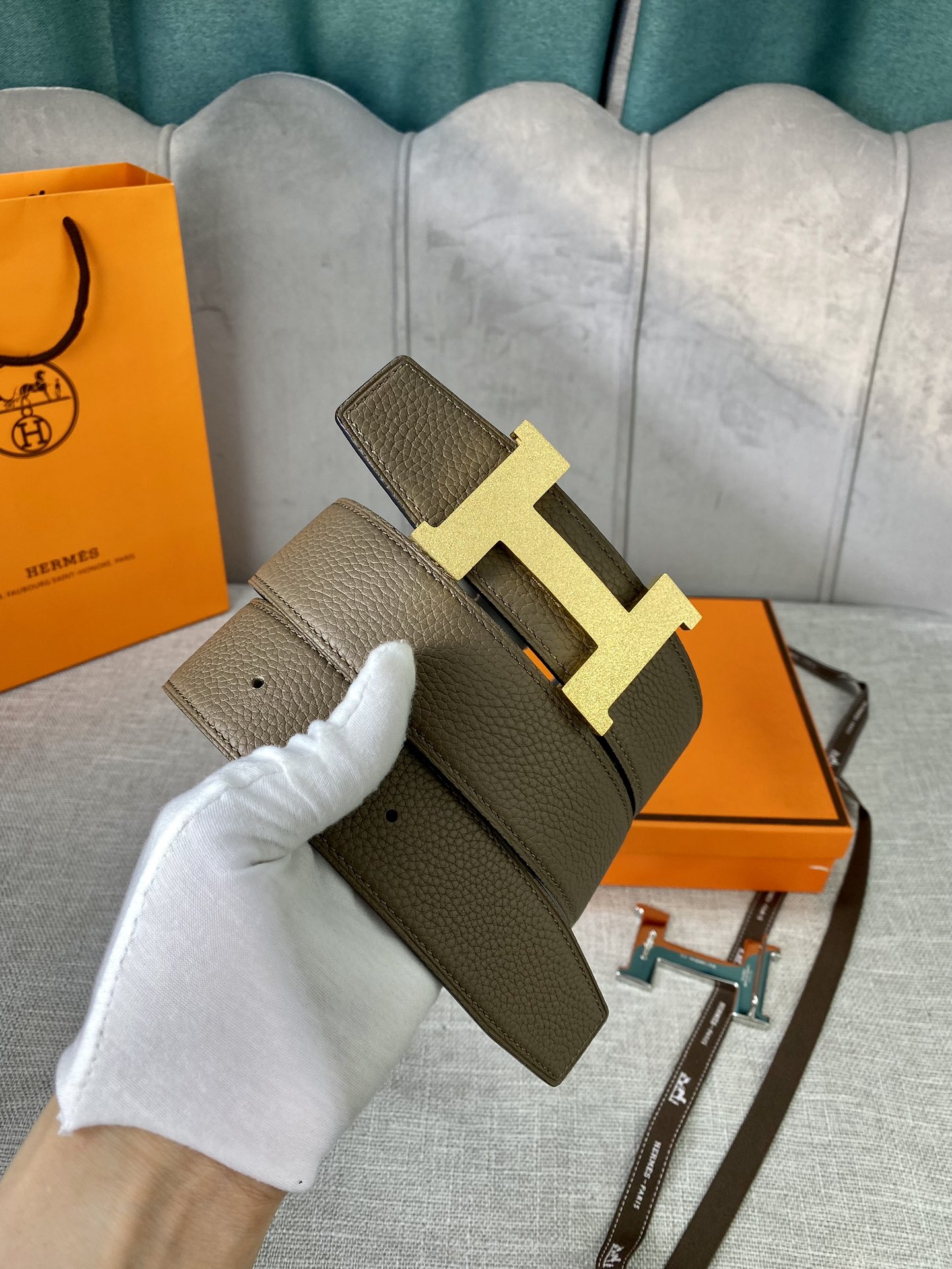 Hermes-3.8宽爱马仕专柜同步进epsom双面小牛皮精钢精品五金双面可用