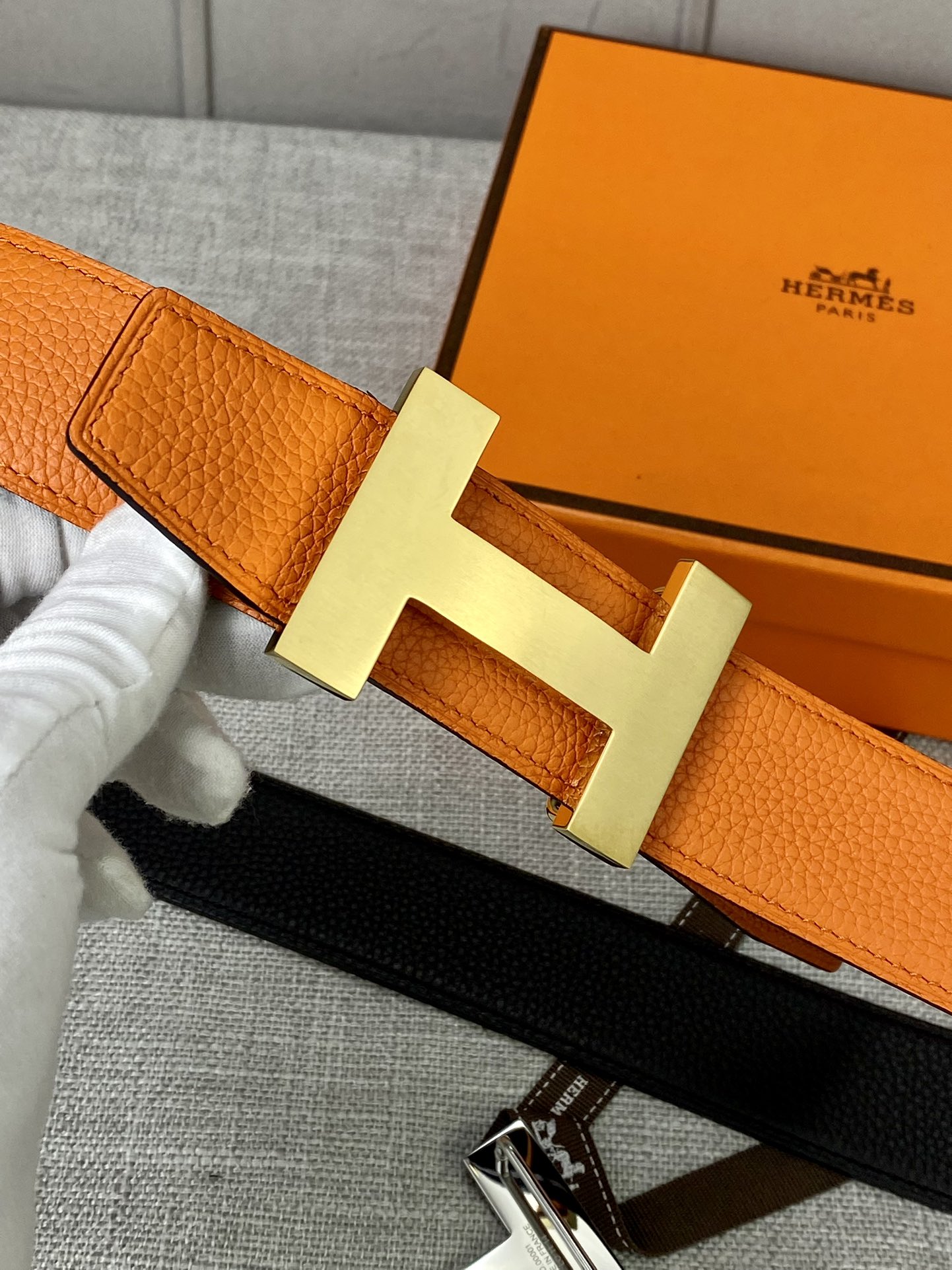 Hermes-3.8宽爱马仕专柜同步进epsom双面小牛皮精钢精品五金双面可用