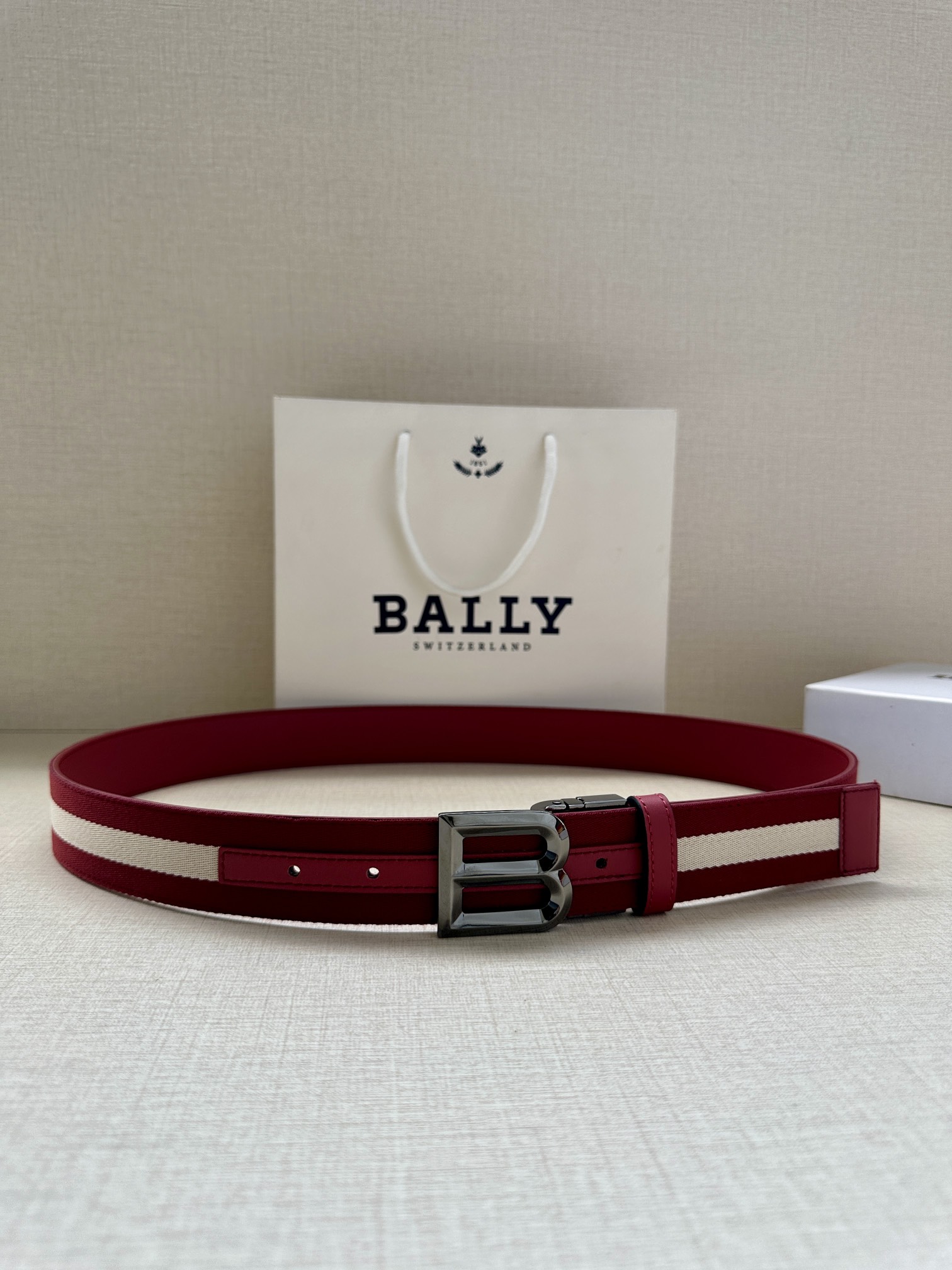 BALLY(巴利) 专柜同款 男士腰带 宽3.4cm 枣红进口牛皮精制而成