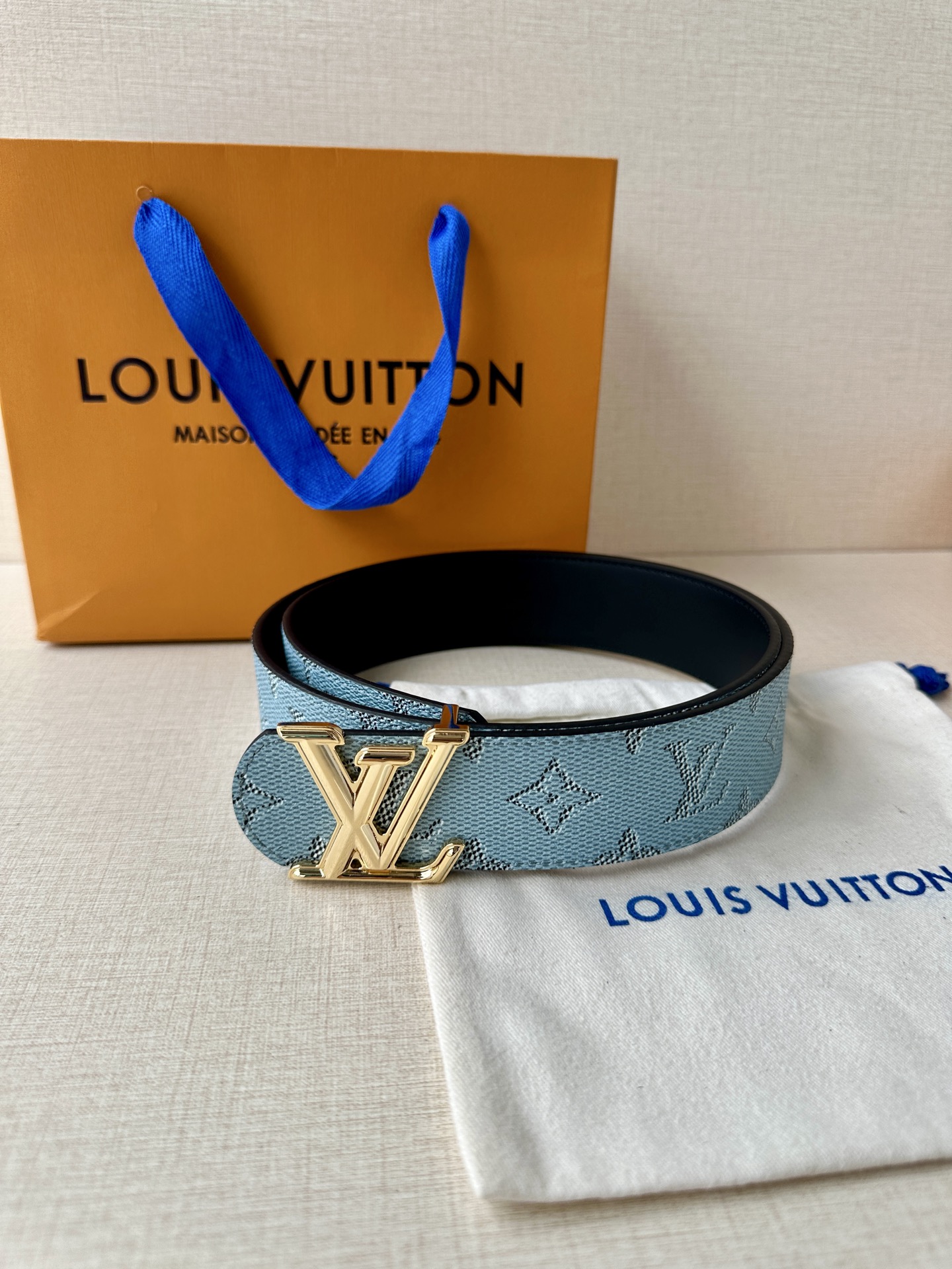  4.0宽 LV Dimension Monogram Héritage 双面腰带拼接素净皮革和 Mon