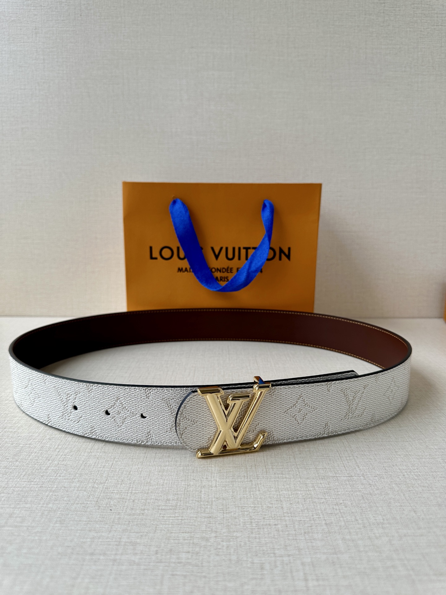  4.0宽 LV Dimension Monogram Héritage 双面腰带拼接素净皮革和 Mon