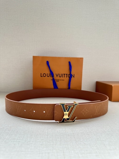 Louis Vuitton Shadow Monogram Leather Belt with Enamel Buckle - Brown