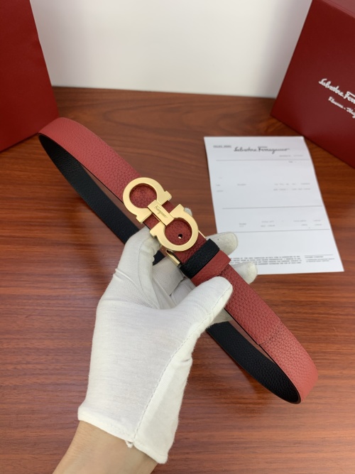 Ferragamo Women's Red Leather Belt with Gancini Buckle, 2.5 cm Width 1 Ferragamo Women's Red Leather Belt with Gancini Buckle, 2.5 cm Width