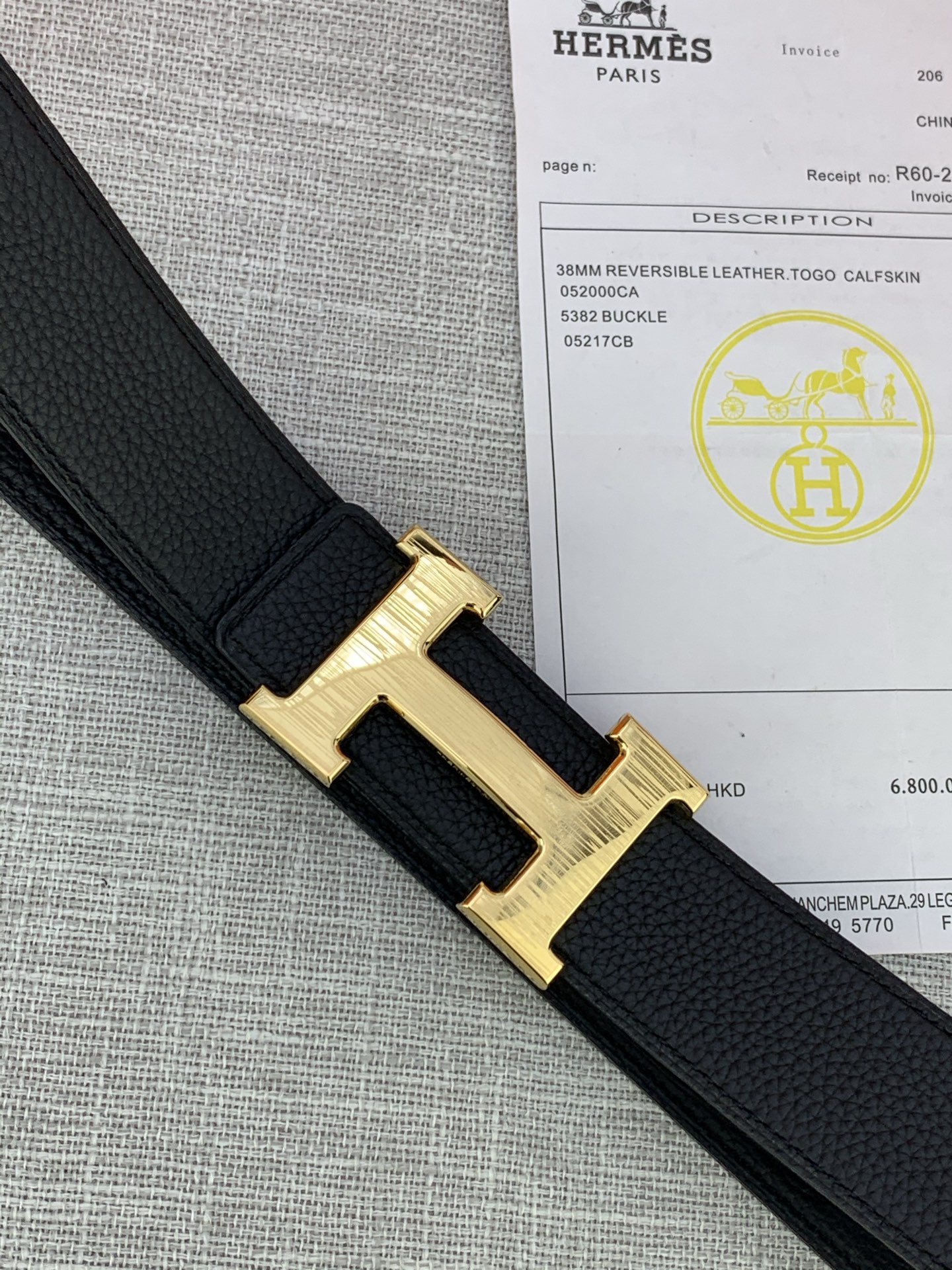 Hermès Riem 38mm Omkeerbaar Leer Togo Kalfsleer met Gouden Gesp