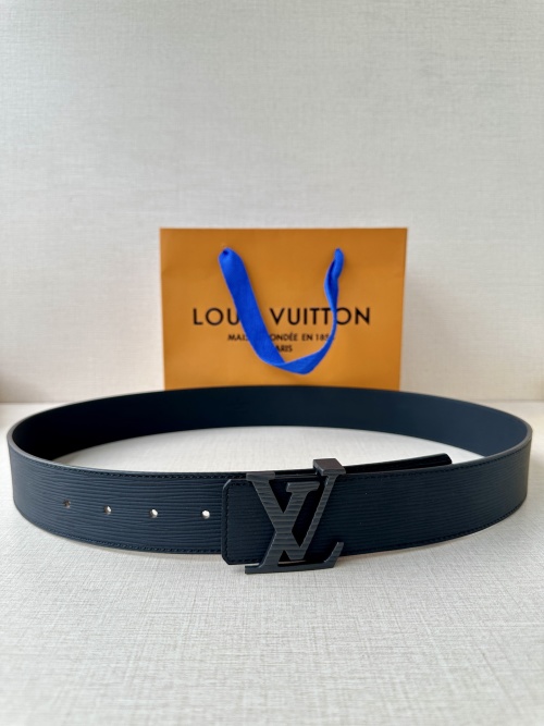 Louis Vuitton Men's Black Leather Belt with Steel Buckle, 40mm Width