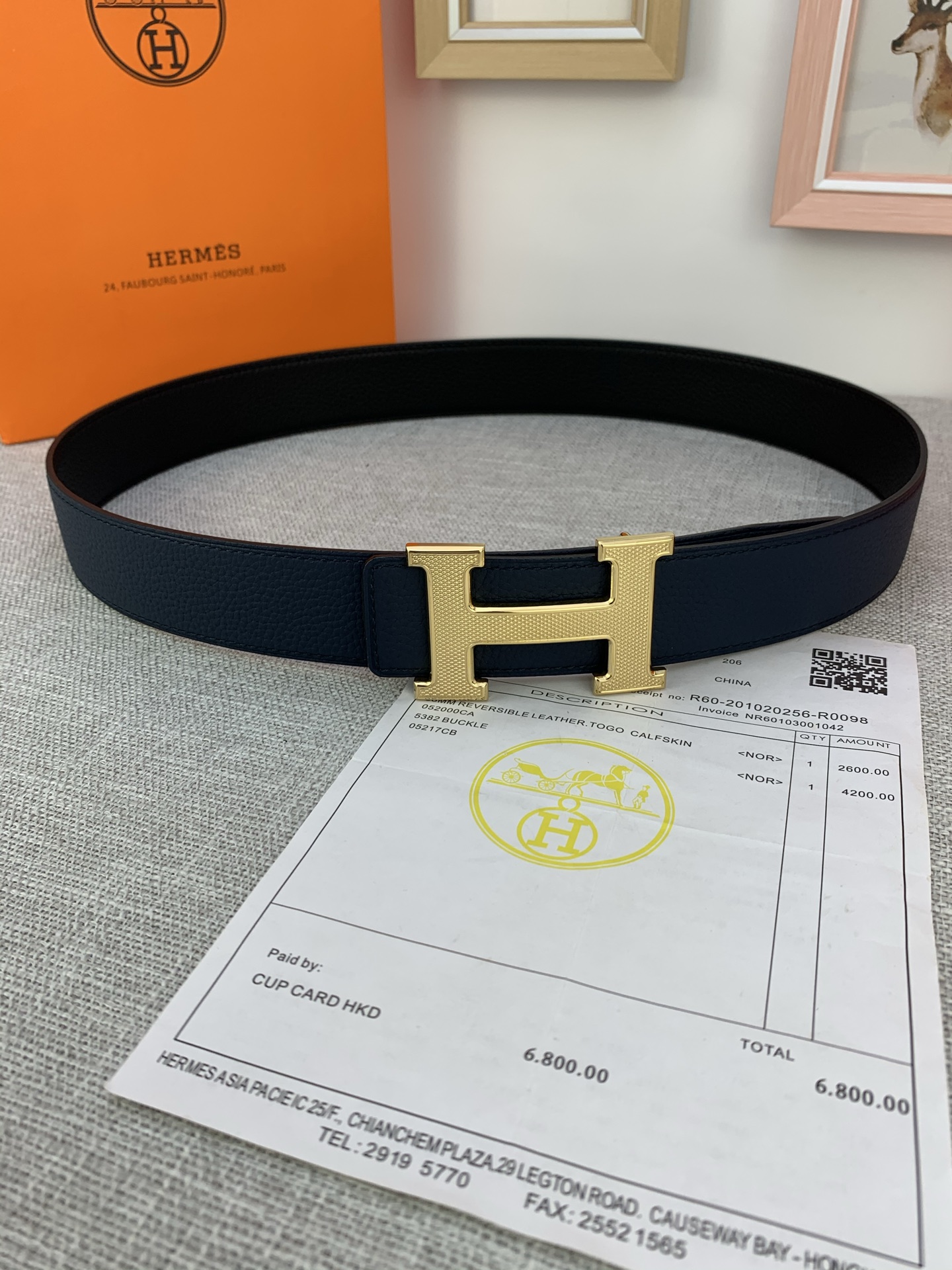  Hermes 爱马仕，专柜同款，3.8cm宽，带身采用进口头层Togo牛皮，boxer牛皮衬里，配以精
