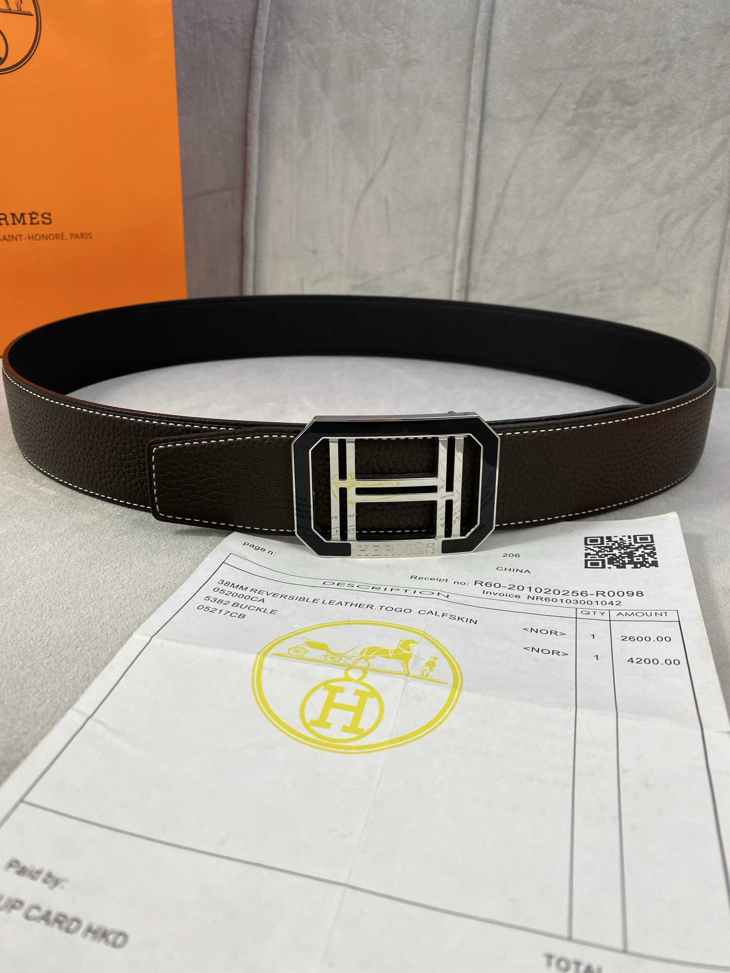  Hermes爱马仕  男士单面皮腰带3.8mm采用专柜最荔枝皮质，搭配双H珐琅磨胶 银色扣