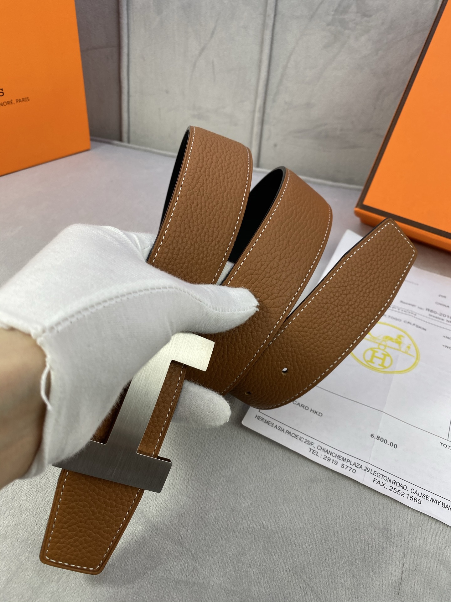  专柜同步 Hermes 爱马仕，专柜同款，3.8cm宽，带身采用进口头层Togo牛皮，boxer牛皮衬