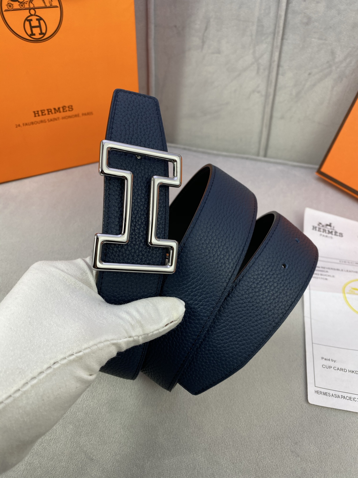  3.8宽 Hermès (爱马仕) 专柜同款  精品不锈钢圆形钢扣 双面用腰带  双面头层原版皮 原版