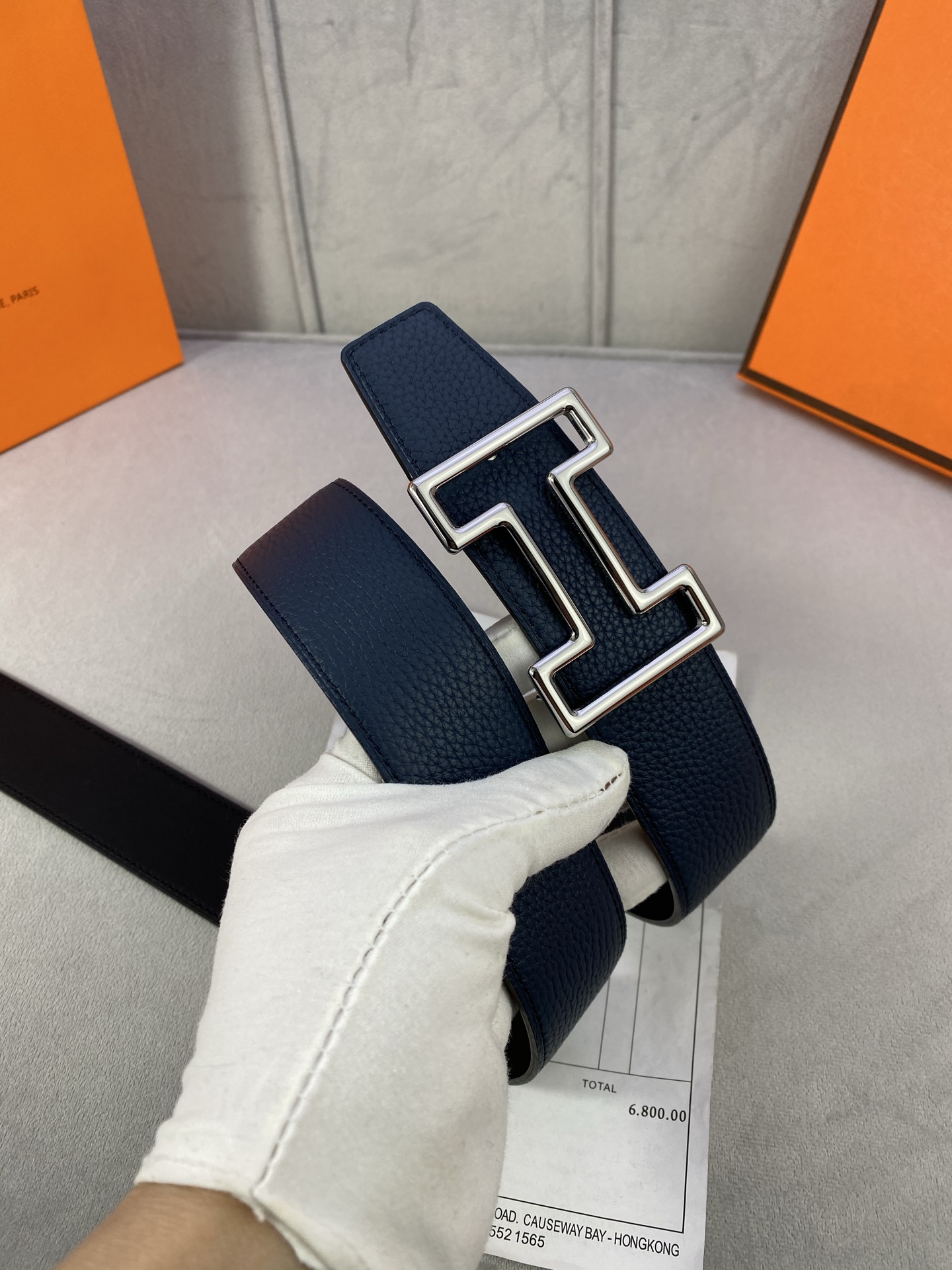  3.8宽 Hermès (爱马仕) 专柜同款  精品不锈钢圆形钢扣 双面用腰带  双面头层原版皮 原版