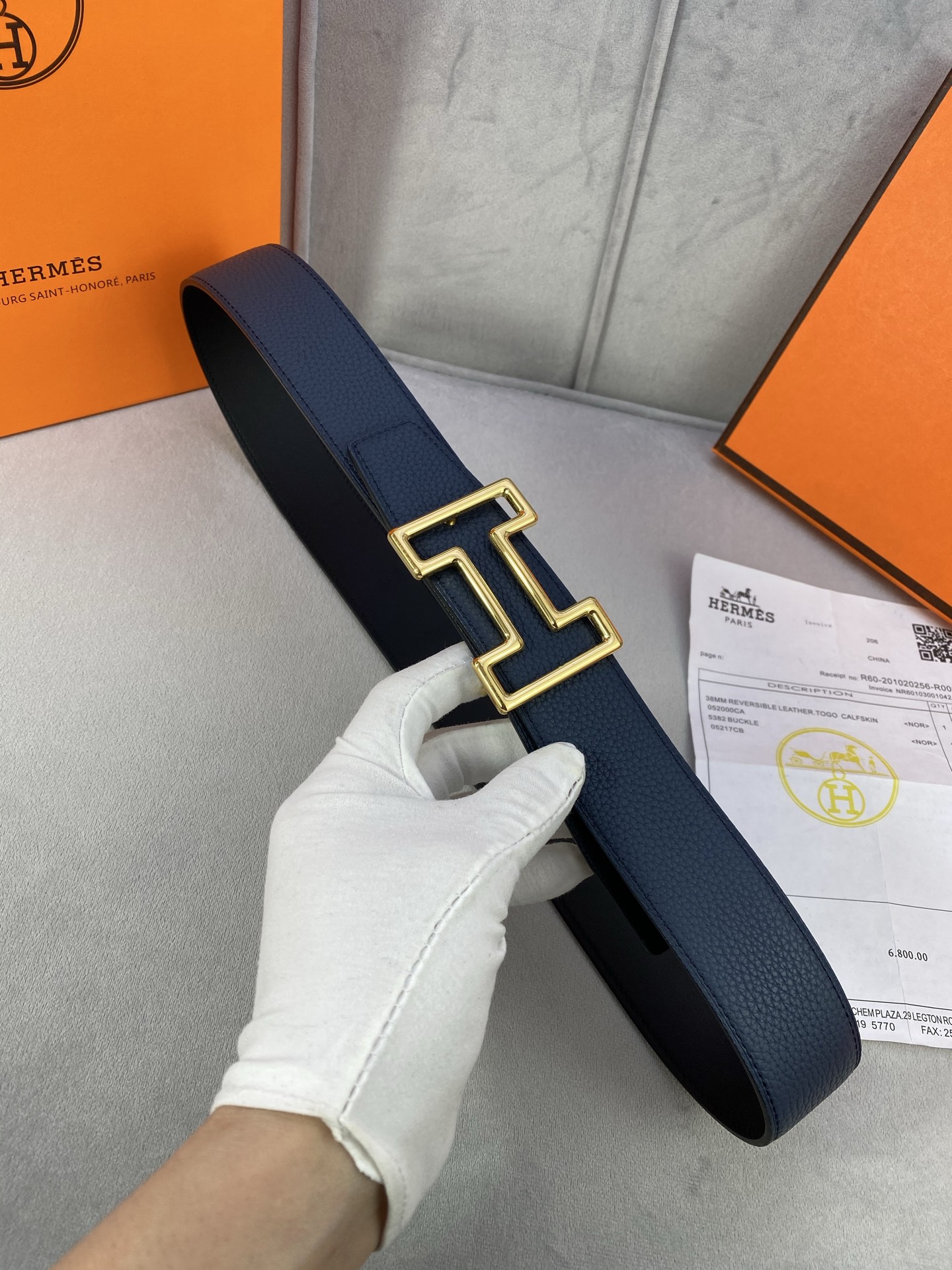  3.8宽 Hermès (爱马仕) 专柜同款  精品不锈钢圆形钢扣 双面用腰带  双面头层原版皮 原版