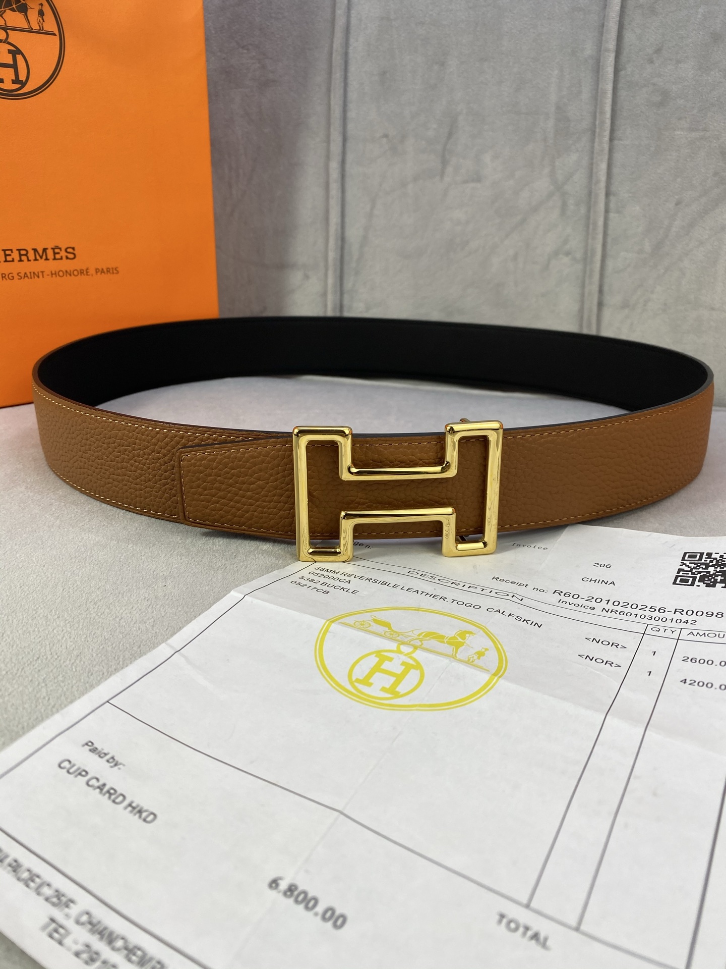  3.8宽 Hermès (爱马仕) 专柜同款  精品不锈钢圆形钢扣 双面用腰带  双面头层原版皮 原版