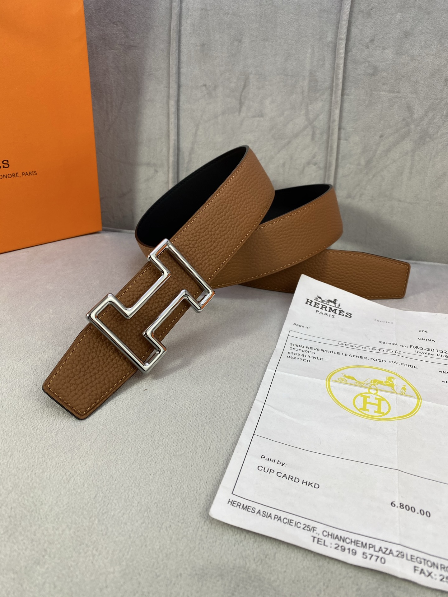  3.8宽 Hermès (爱马仕) 专柜同款  精品不锈钢圆形钢扣 双面用腰带  双面头层原版皮 原版