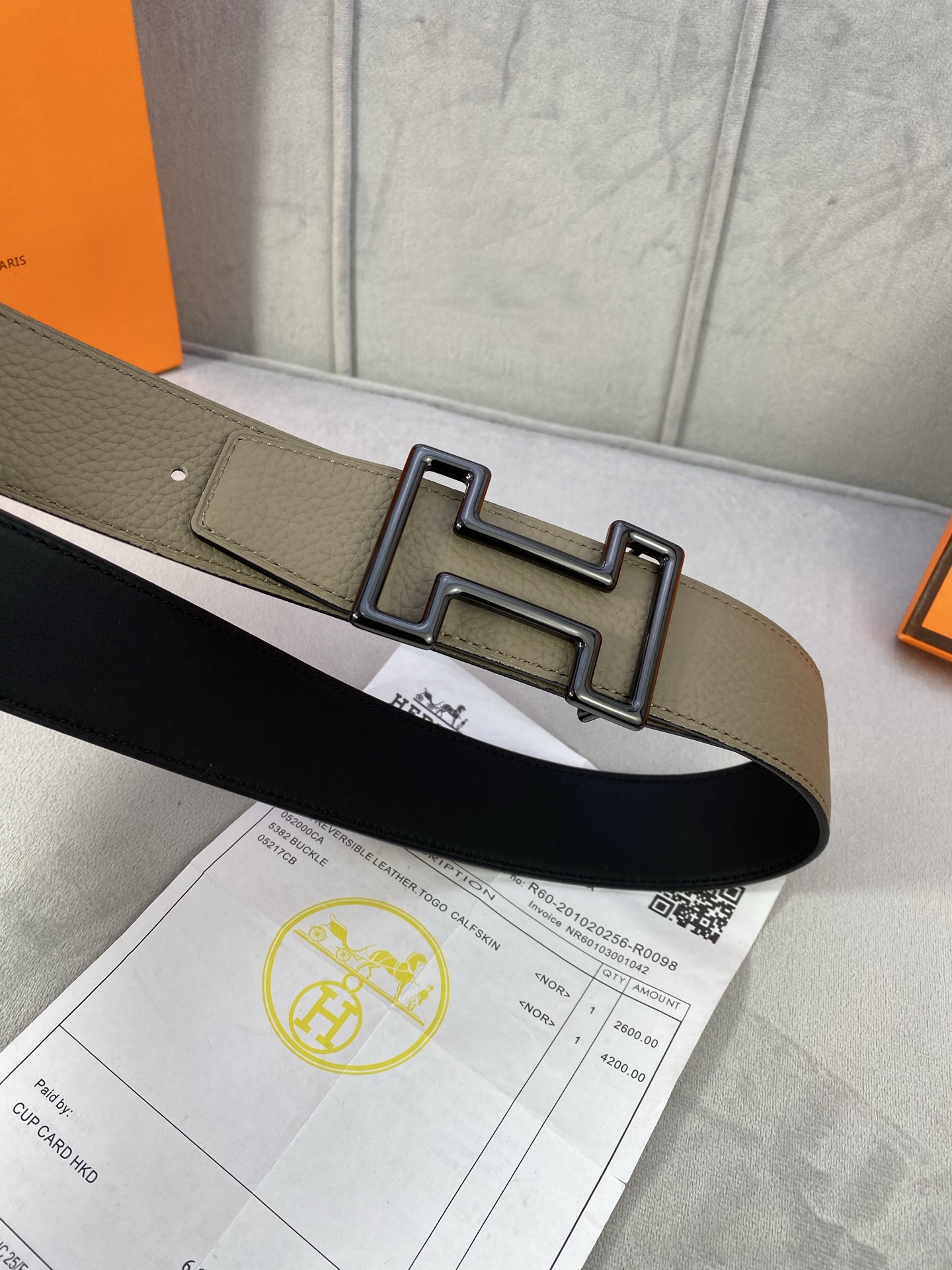  3.8宽 Hermès (爱马仕) 专柜同款  精品不锈钢圆形钢扣 双面用腰带  双面头层原版皮 原版