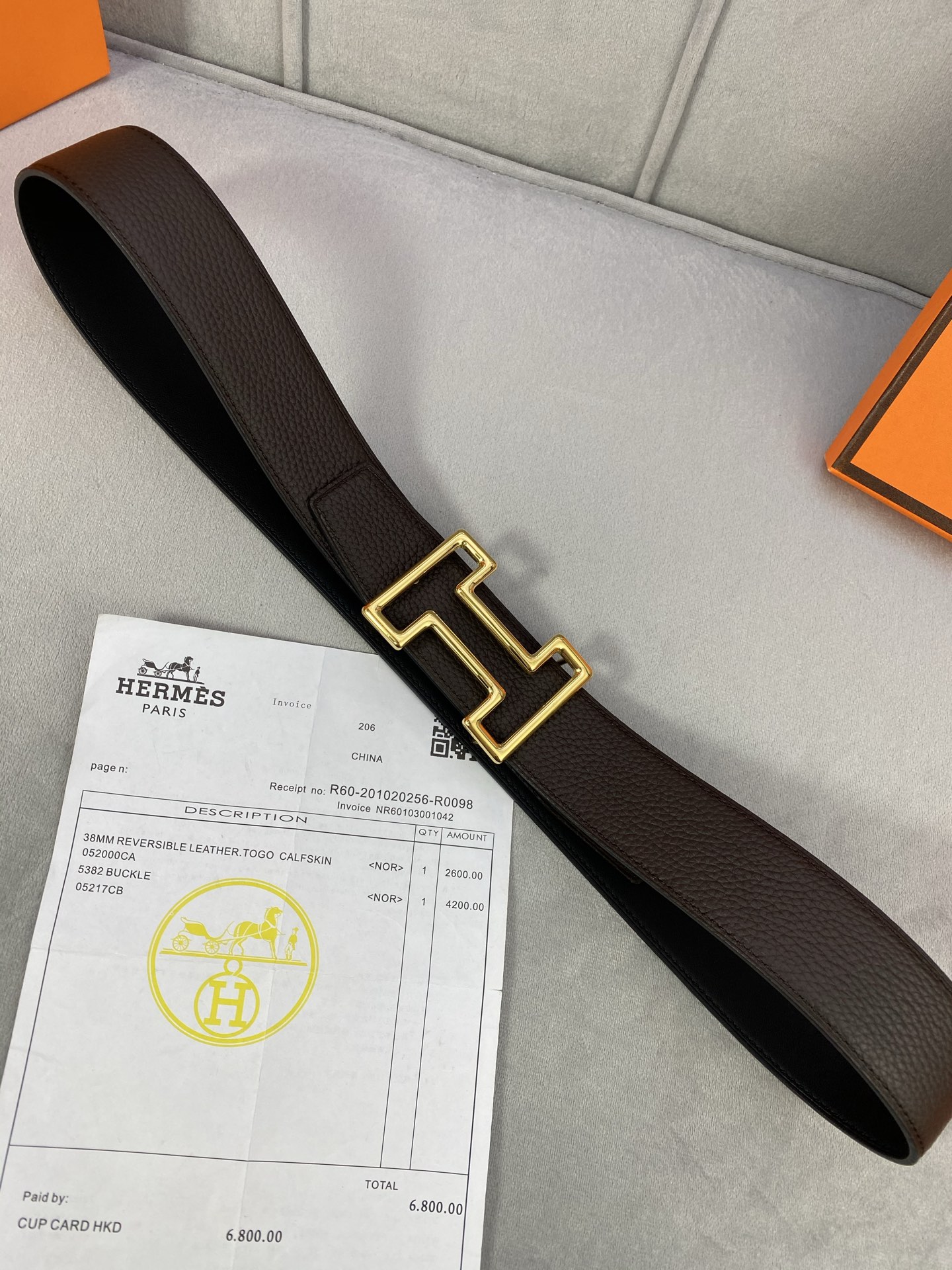  3.8宽 Hermès (爱马仕) 专柜同款  精品不锈钢圆形钢扣 双面用腰带  双面头层原版皮 原版