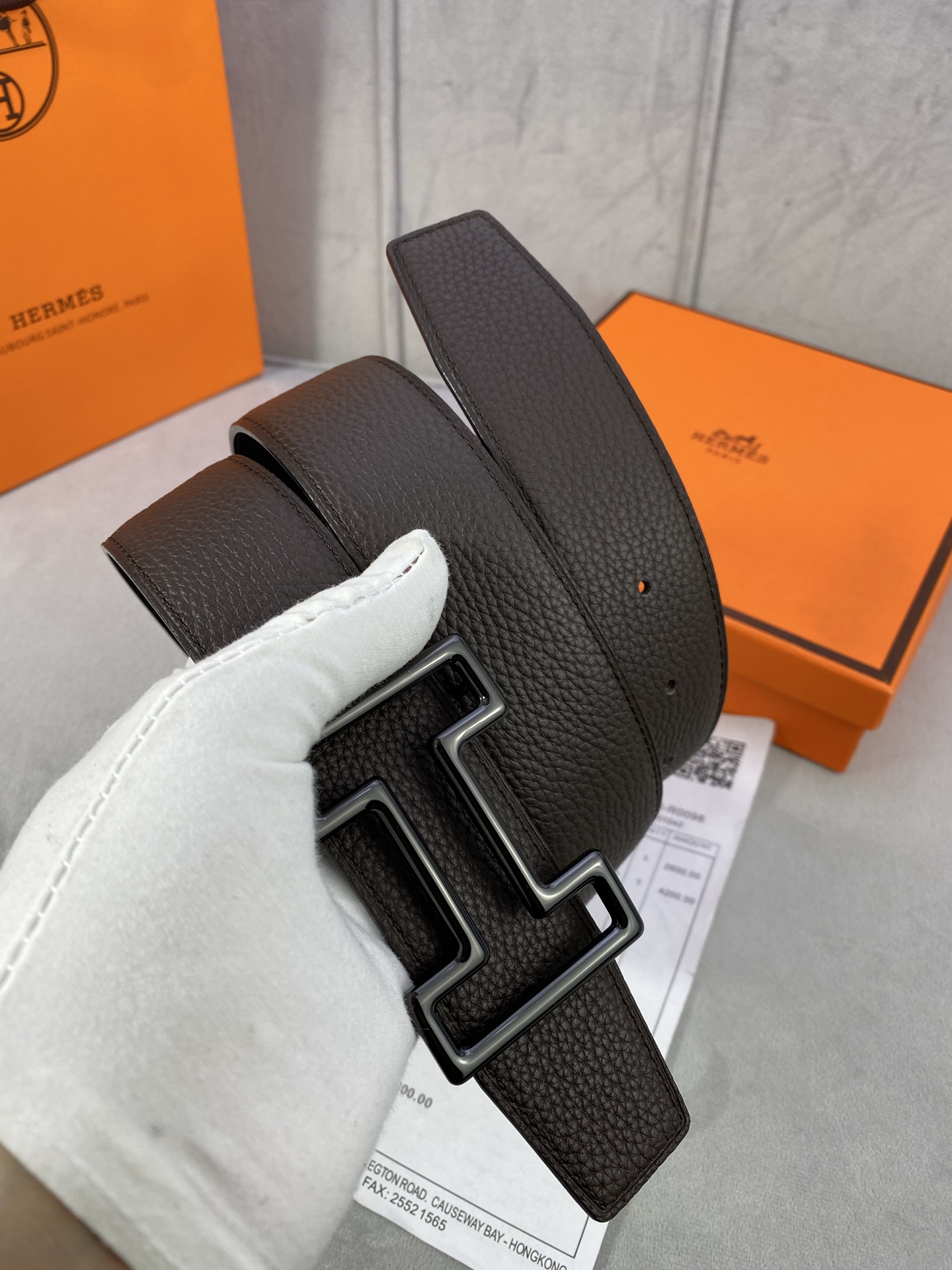  3.8宽 Hermès (爱马仕) 专柜同款  精品不锈钢圆形钢扣 双面用腰带  双面头层原版皮 原版