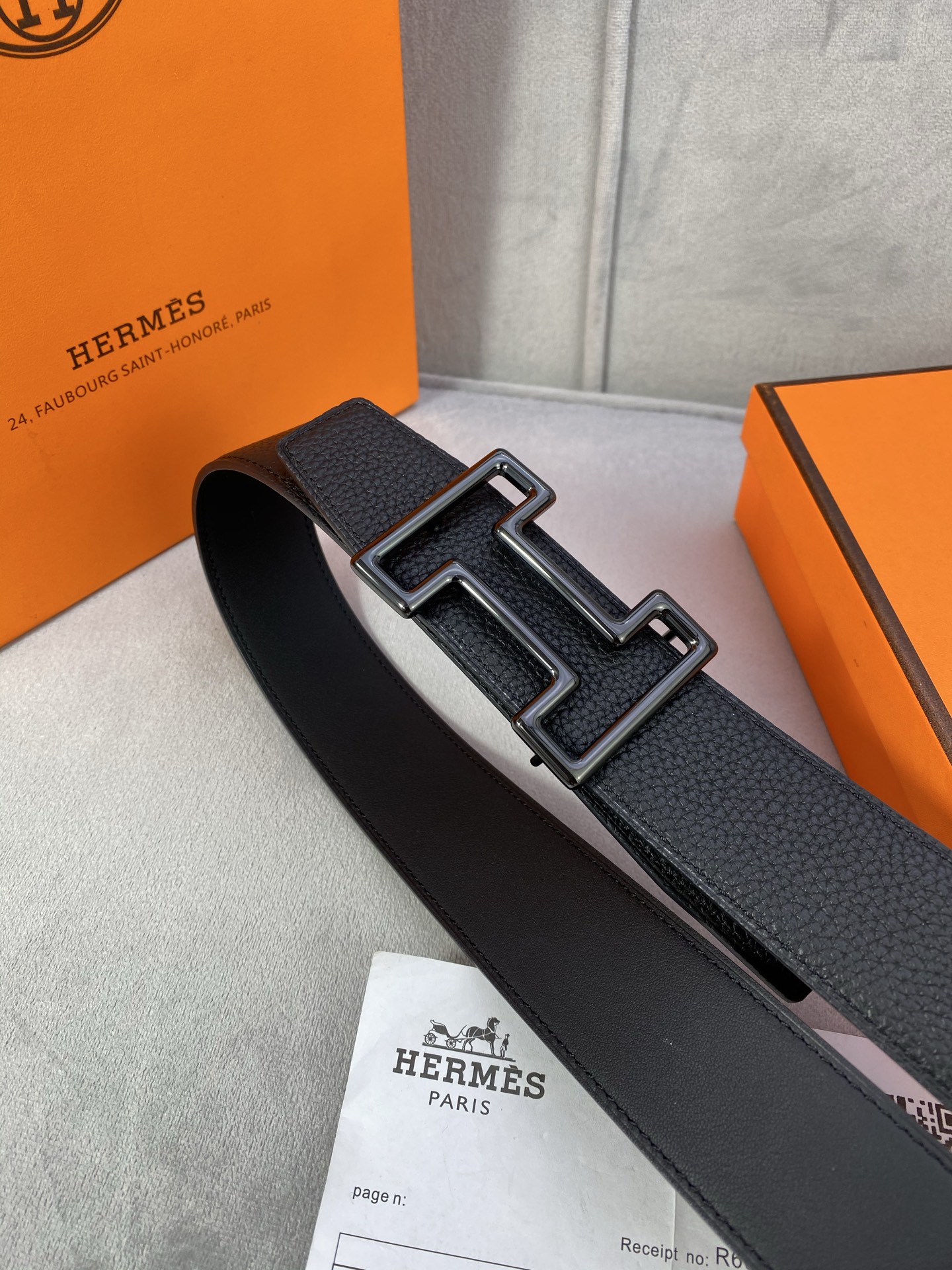  3.8宽 Hermès (爱马仕) 专柜同款  精品不锈钢圆形钢扣 双面用腰带  双面头层原版皮 原版