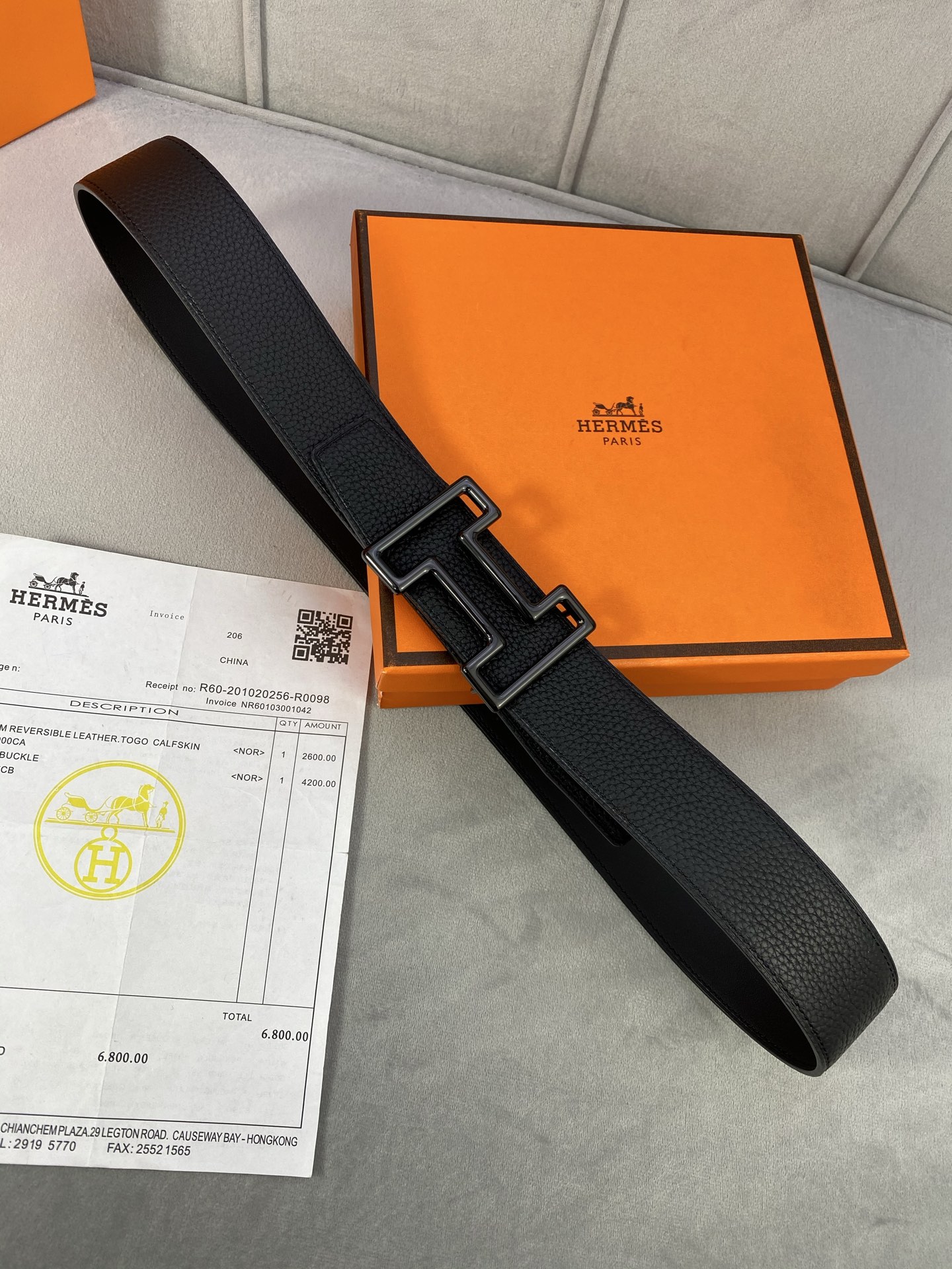  3.8宽 Hermès (爱马仕) 专柜同款  精品不锈钢圆形钢扣 双面用腰带  双面头层原版皮 原版